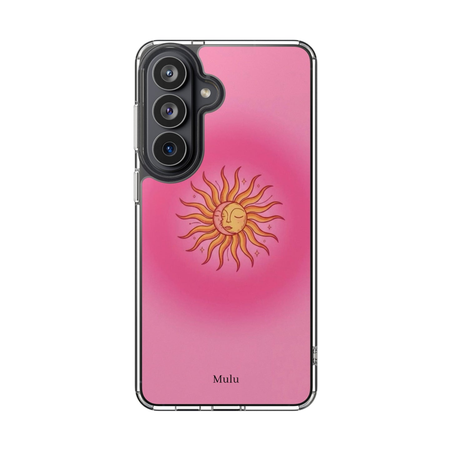 Pink Sun Phone Case — Radiant Sunburst Impact-Resistant Clear Case