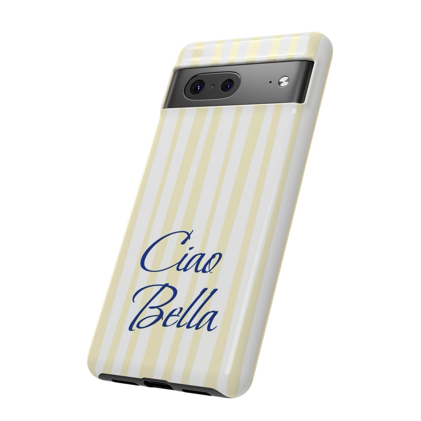 Ciao Bella Phone Case – Striped Elegant Italian Script Protective Cover