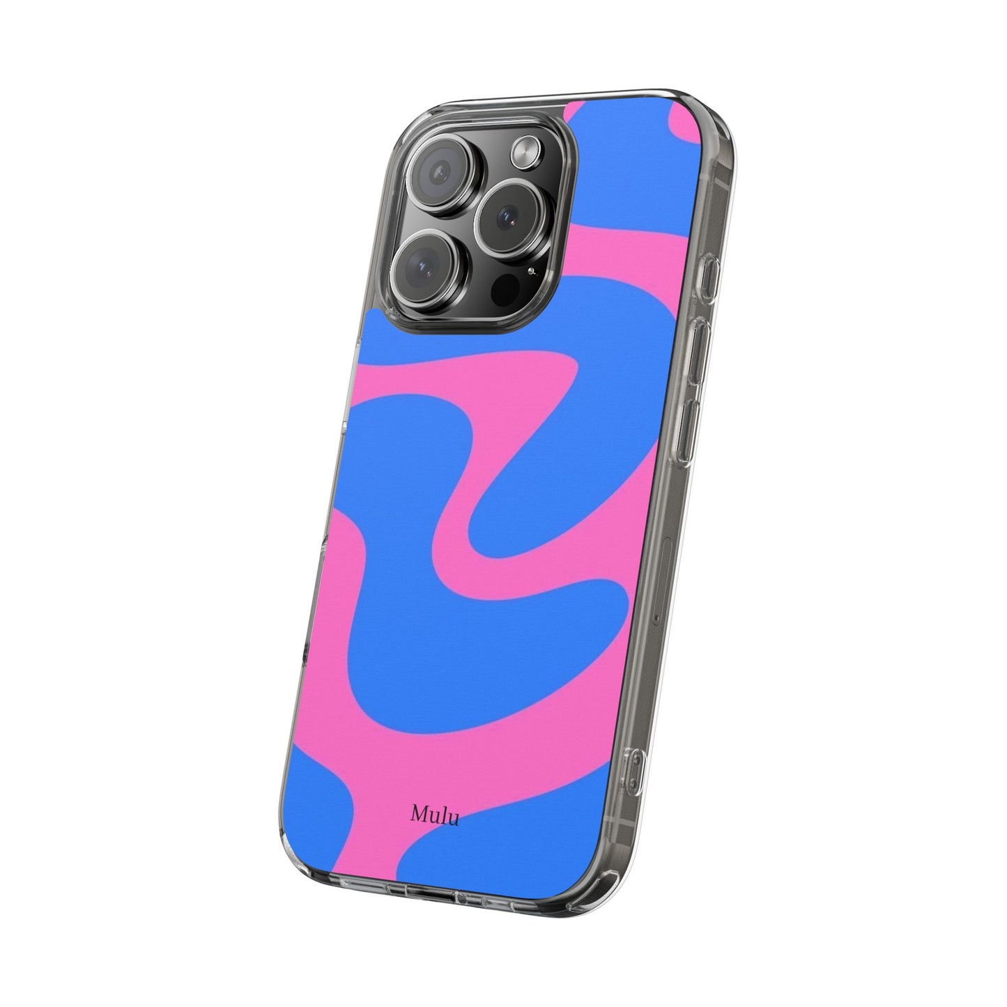 Clear Impact-Resistant Phone Case — Retro Blue & Pink Abstract Swirl