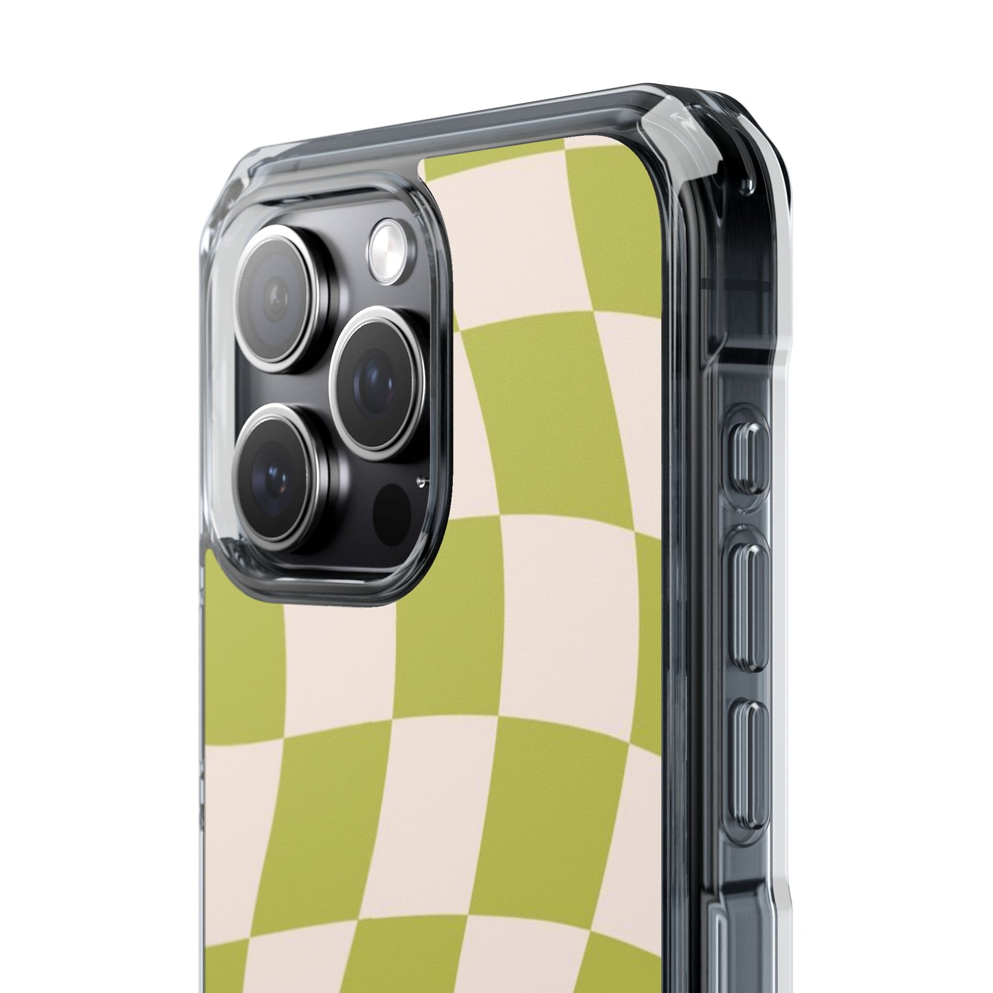 Clear Magnetic Phone Case — Olive Retro Check Pattern