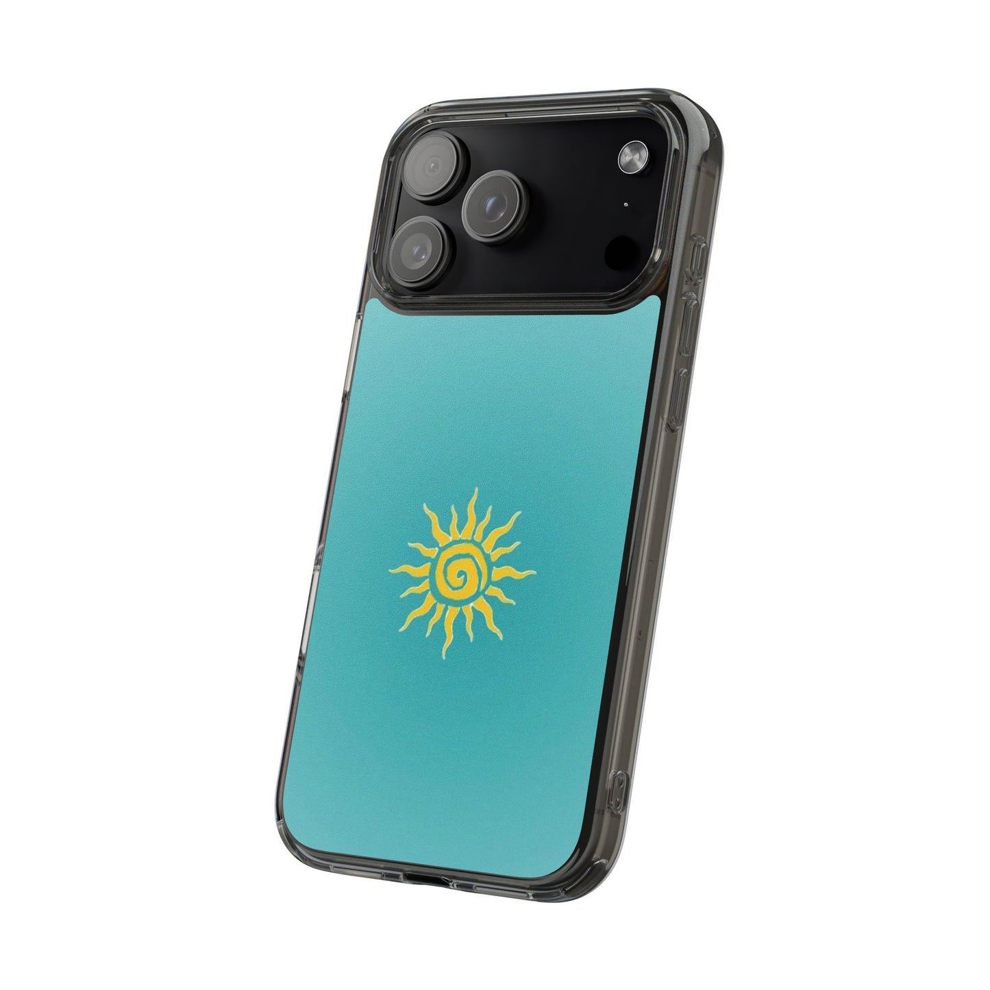 Clear Impact-Resistant Phone Case — Yellow Sun on Teal Gradient