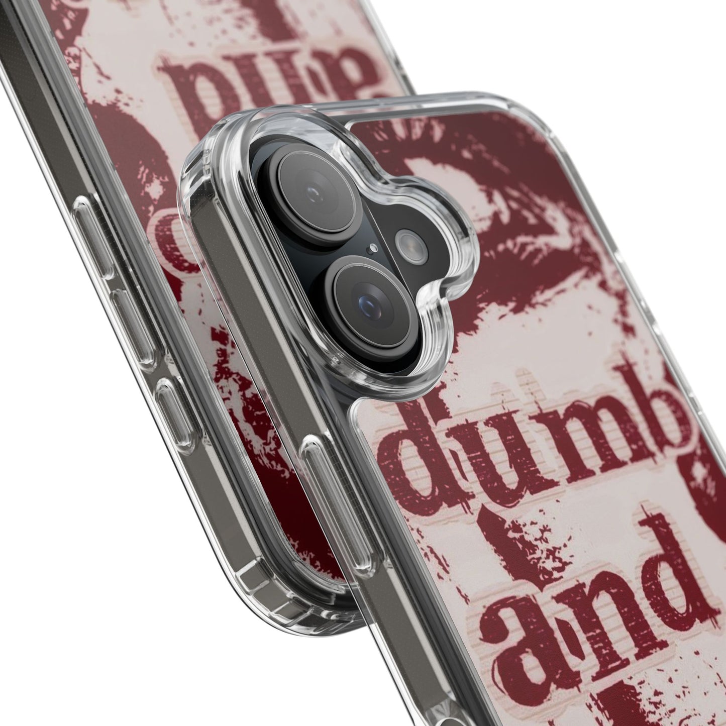 Clear Phone Case — “dumb and poetic” Red Typographic Design