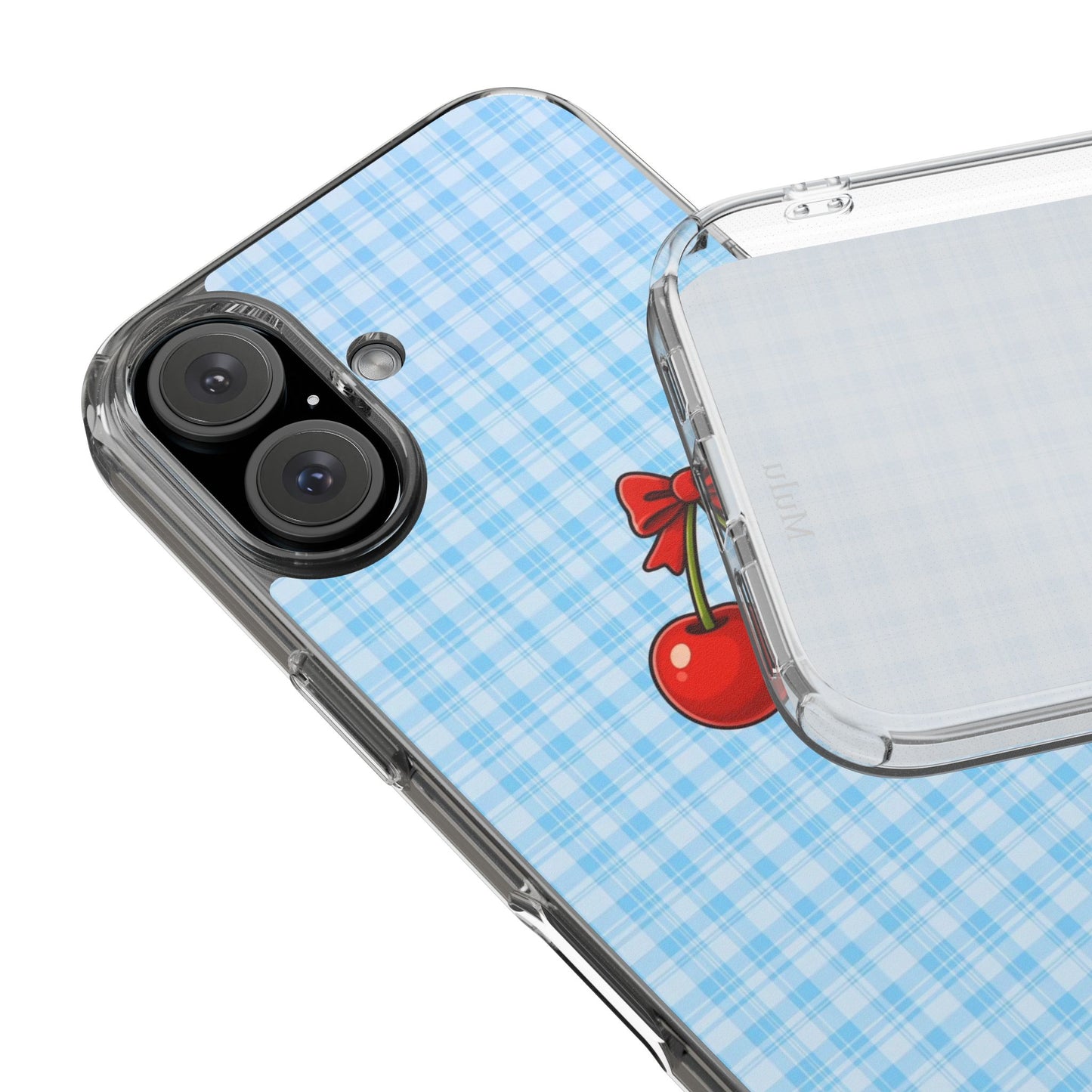Clear Cherry Gingham Phone Case — Impact-Resistant Clear Case with Red Cherry Design