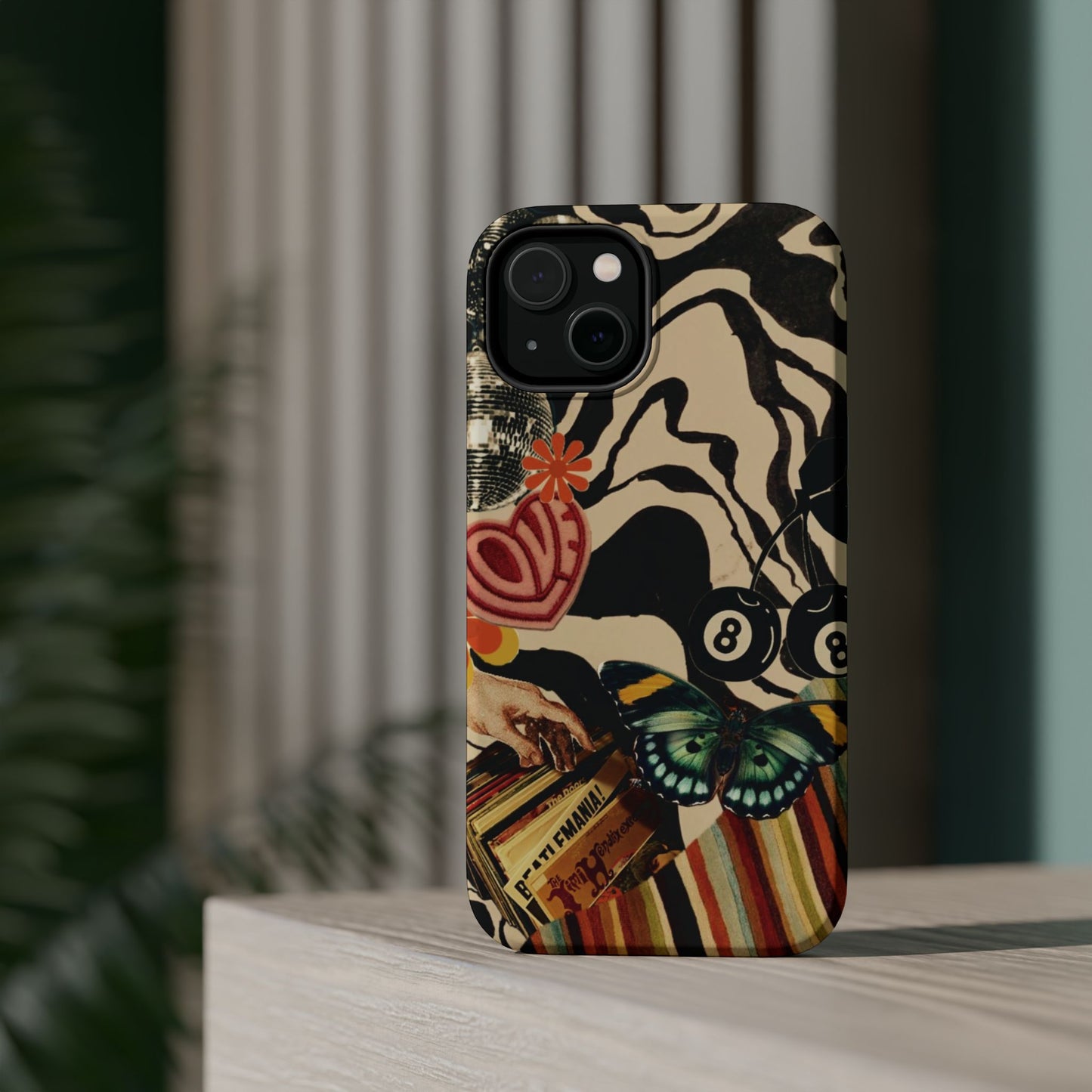 Phone Case — Retro Collage Magnetic Impact-Resistant Case with Butterfly & Zebra Print