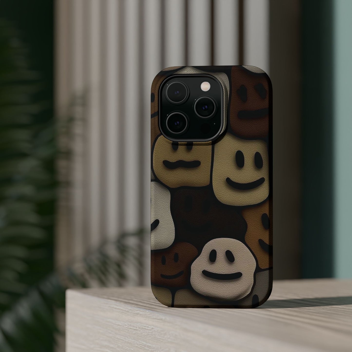 Magnetic Impact-Resistant Case — Brown Smiley Tile Phone Cover