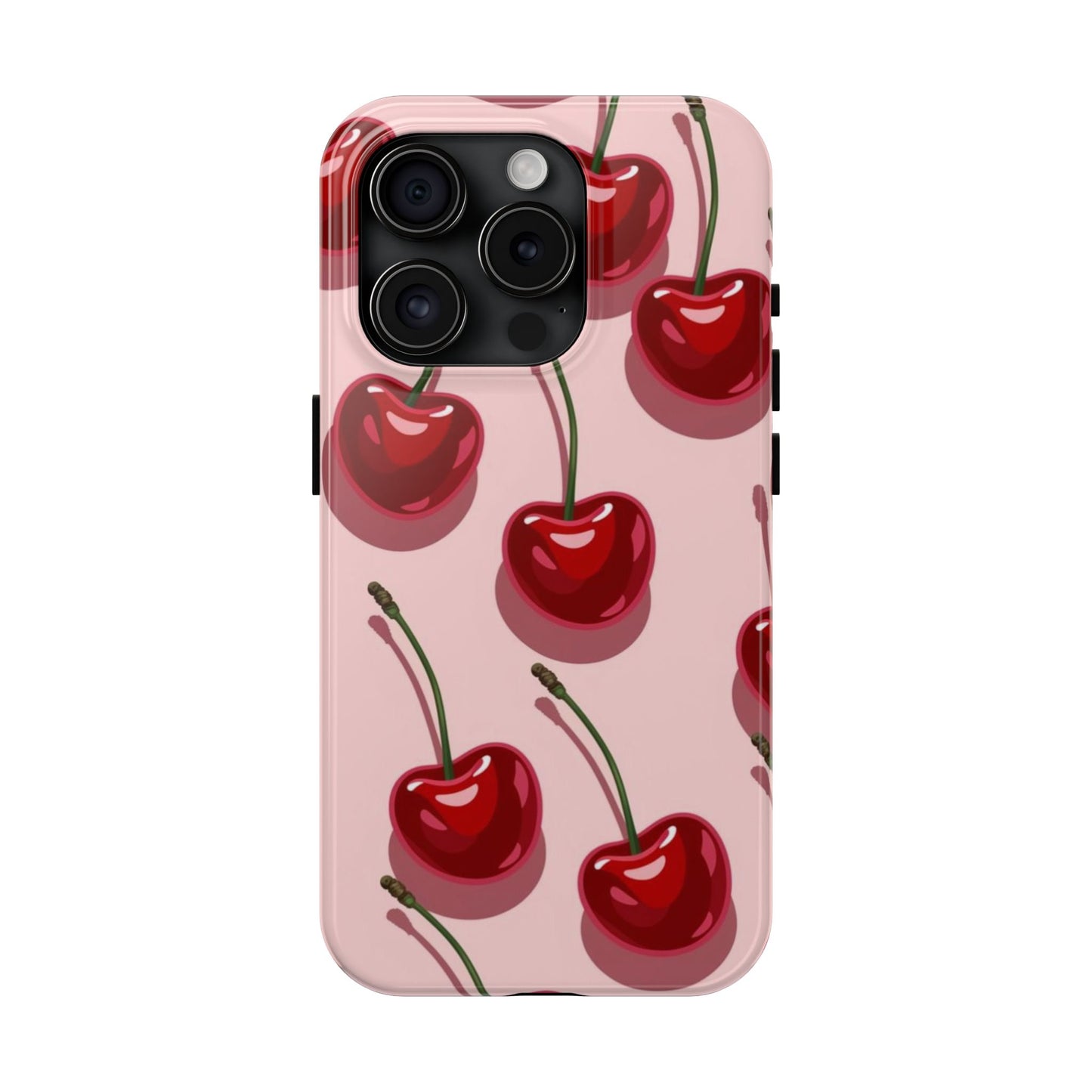 Cherry Pattern Tough Phone Case — Retro Pink Cherry Print Protective Phone Case