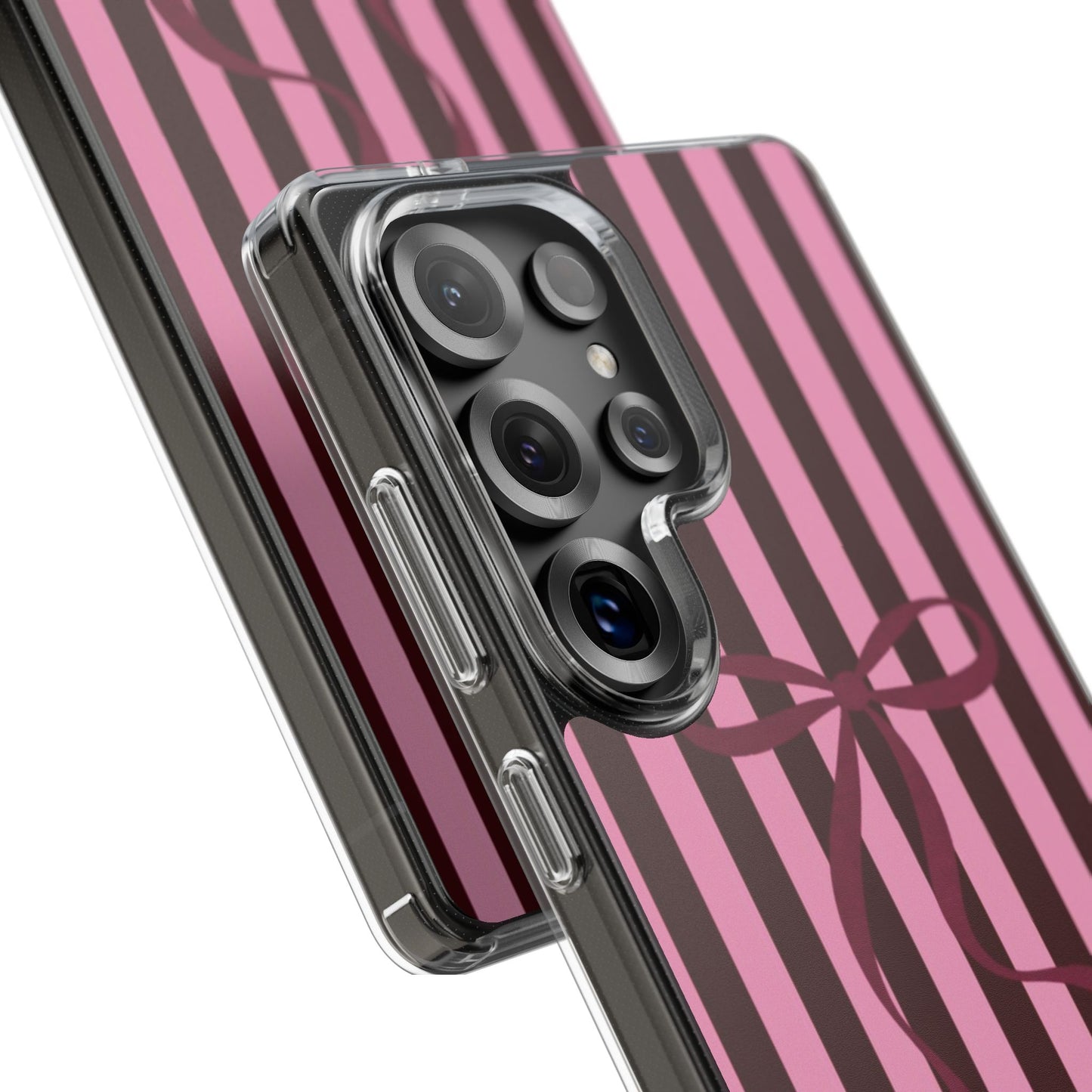 Pink Striped Ribbon Clear Impact-Resistant Phone Case
