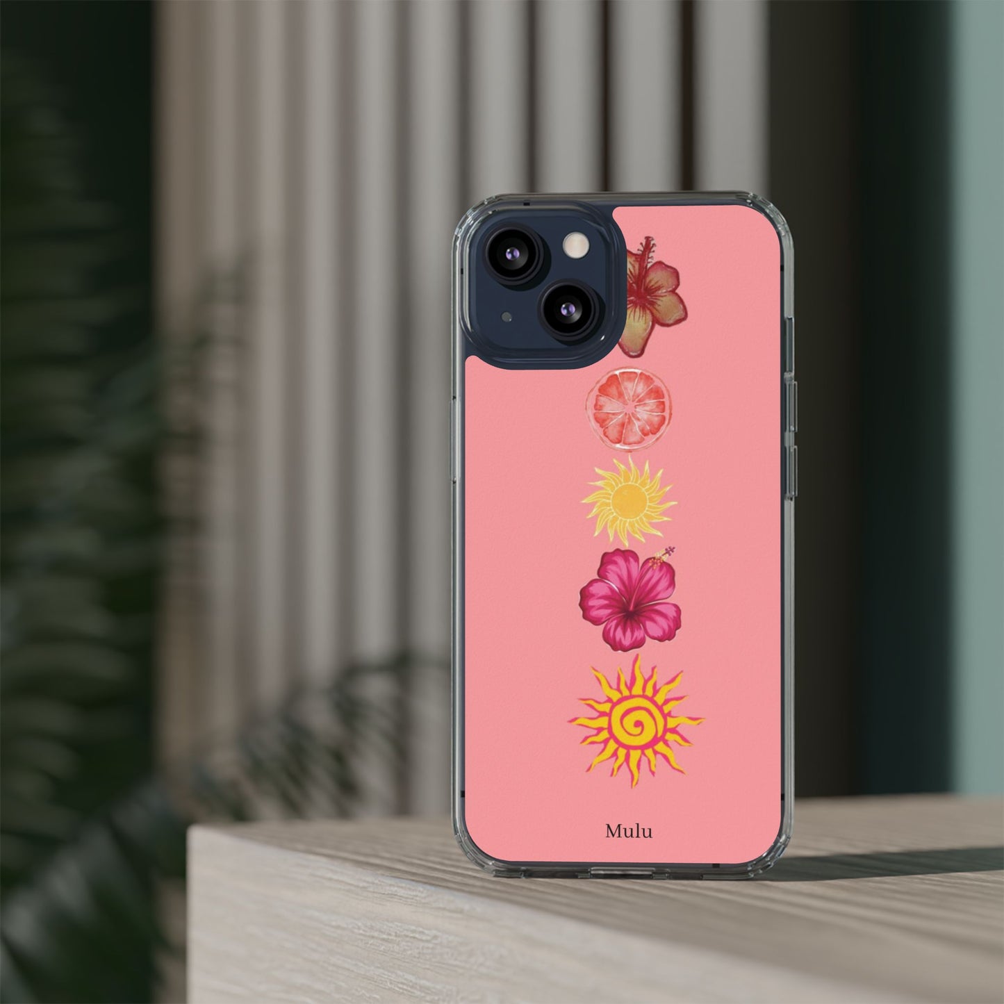 Clear Impact-Resistant Phone Case — Tropical Sun & Hibiscus Floral Design