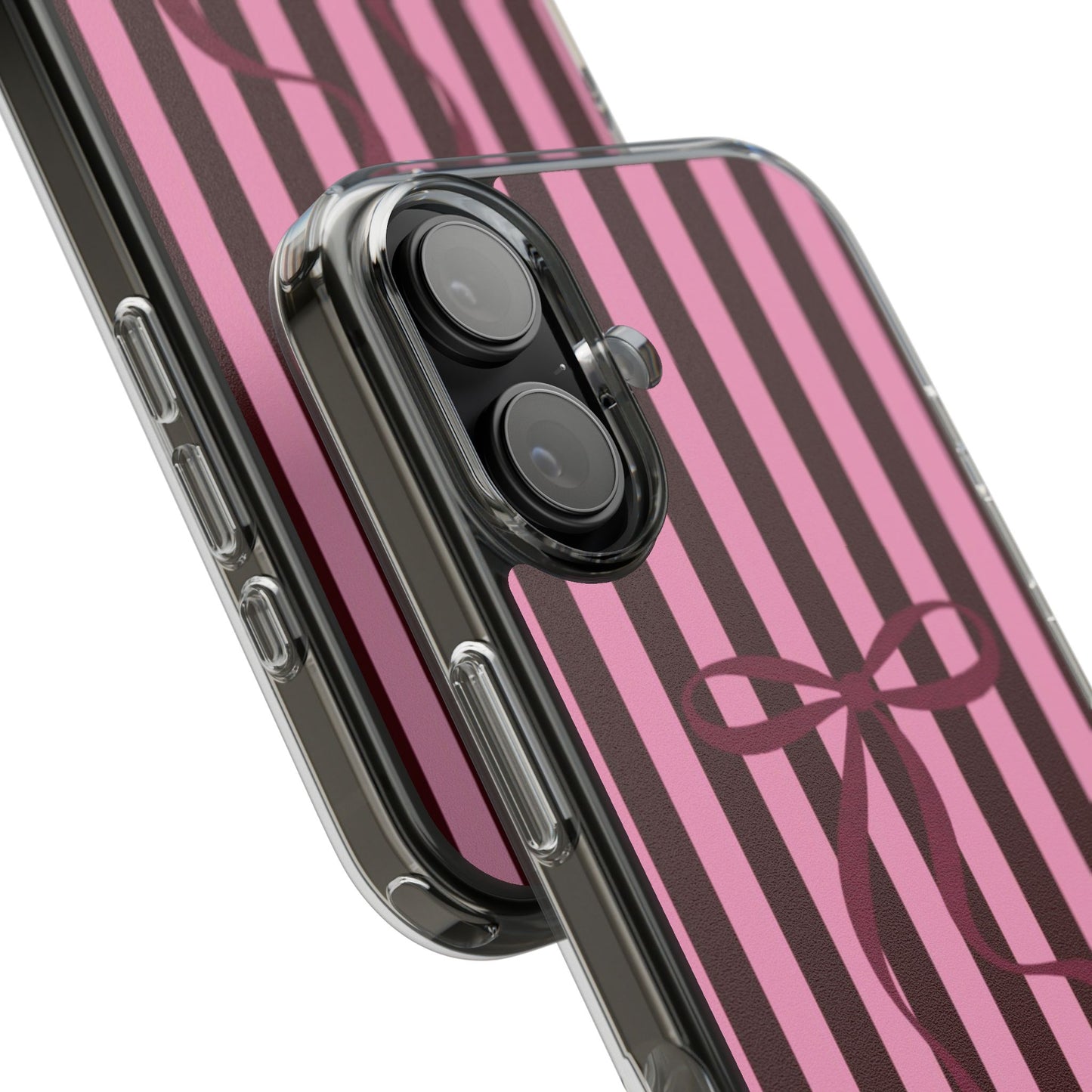 Pink Striped Ribbon Clear Impact-Resistant Phone Case
