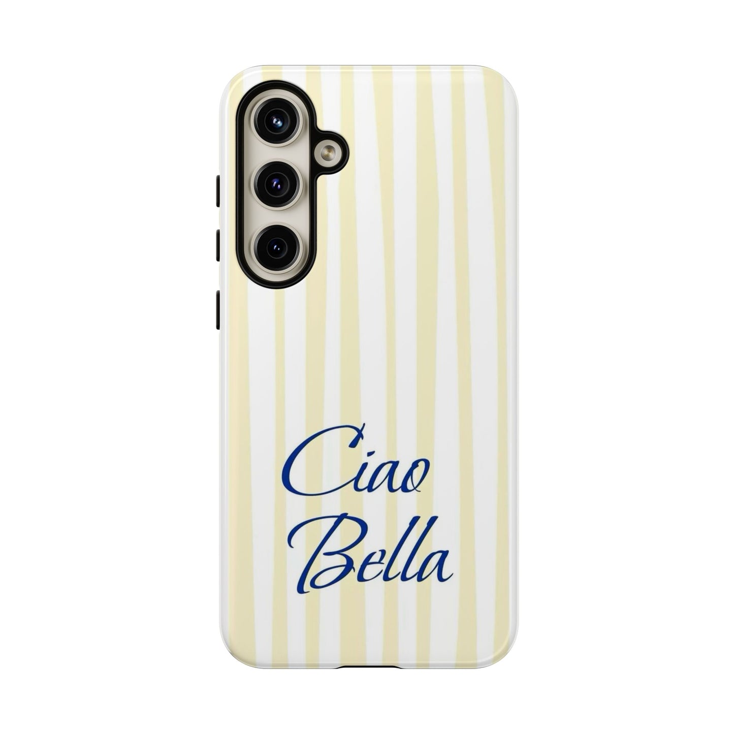 Ciao Bella Phone Case – Striped Elegant Italian Script Protective Cover