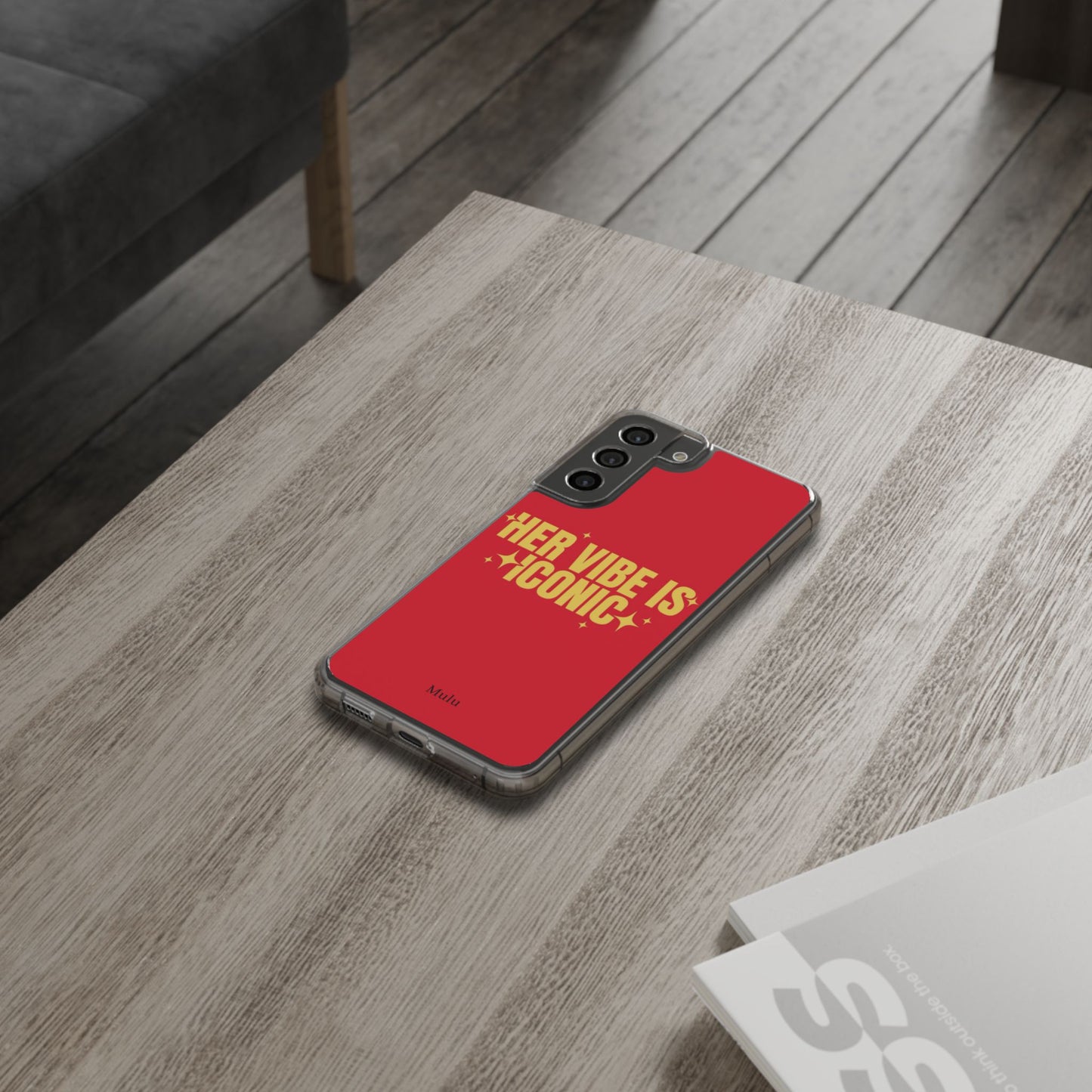 Clear Impact-Resistant Phone Case — "Her Vibe Is Iconic" Red Protective Cover