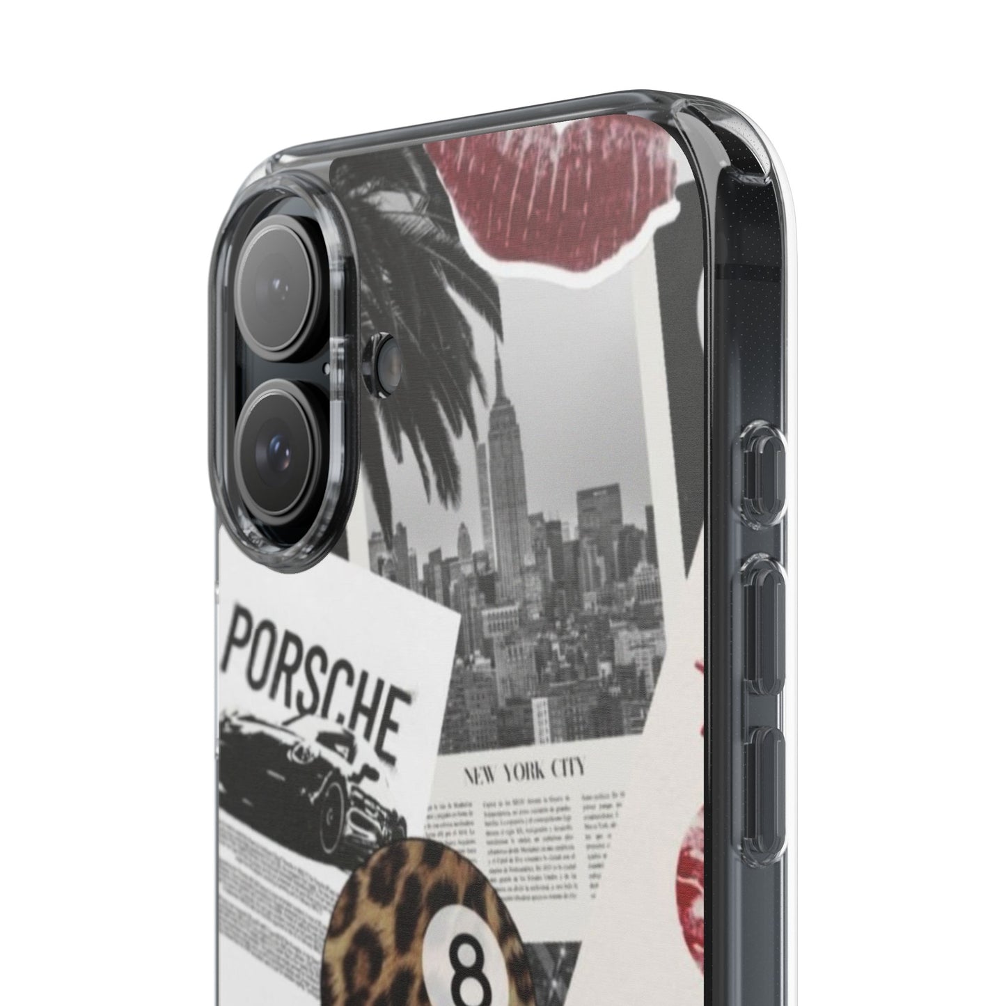 Clear Impact-Resistant Phone Case — Collage Luxury Leopard & Vintage Car Design