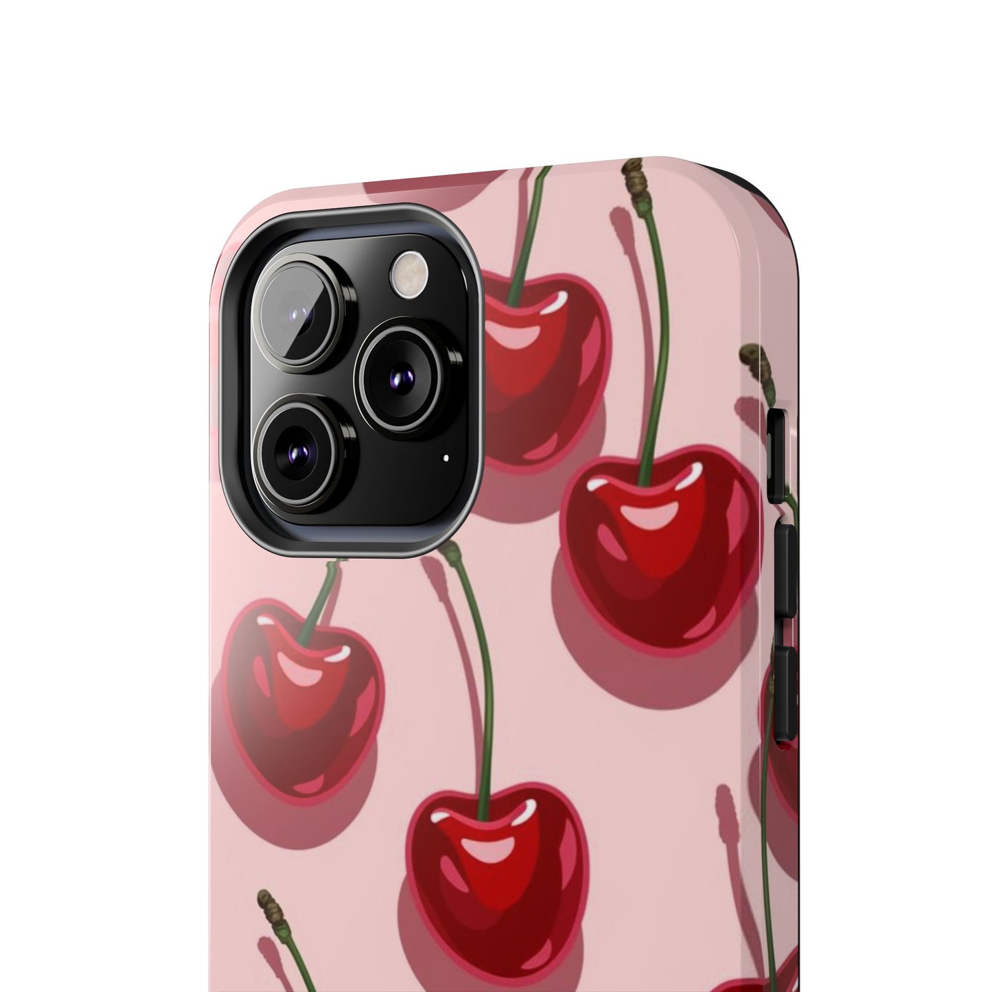 Cherry Pattern Tough Phone Case — Retro Pink Cherry Print Protective Phone Case