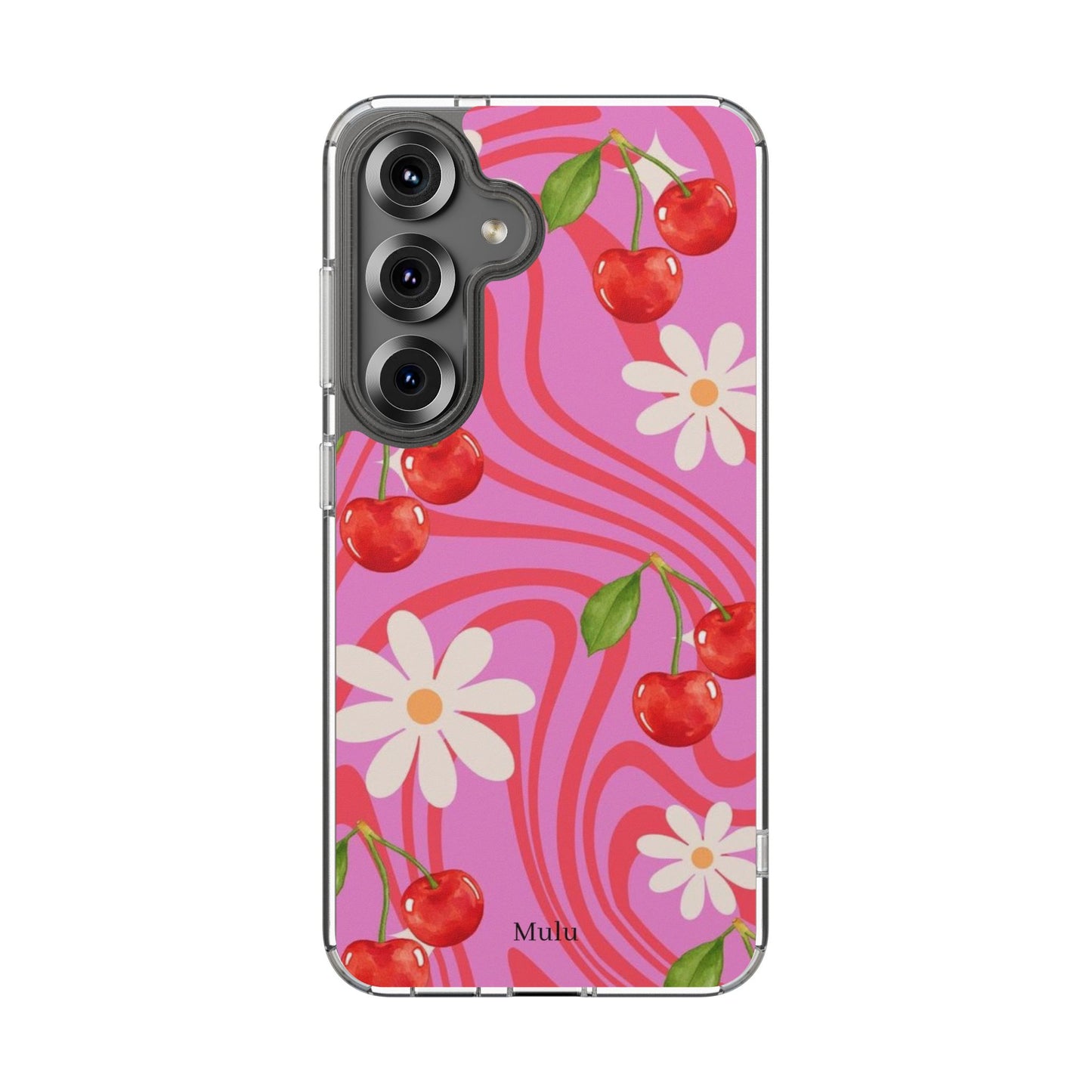 Clear Impact Phone Case — Retro Cherry & Daisy Floral Design