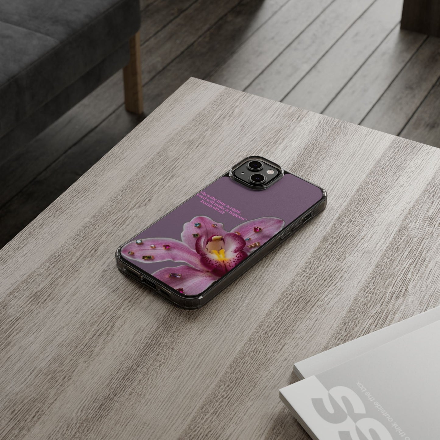 Clear Floral Impact-Resistant Phone Case — "When the time is right" Rose Orchid Design