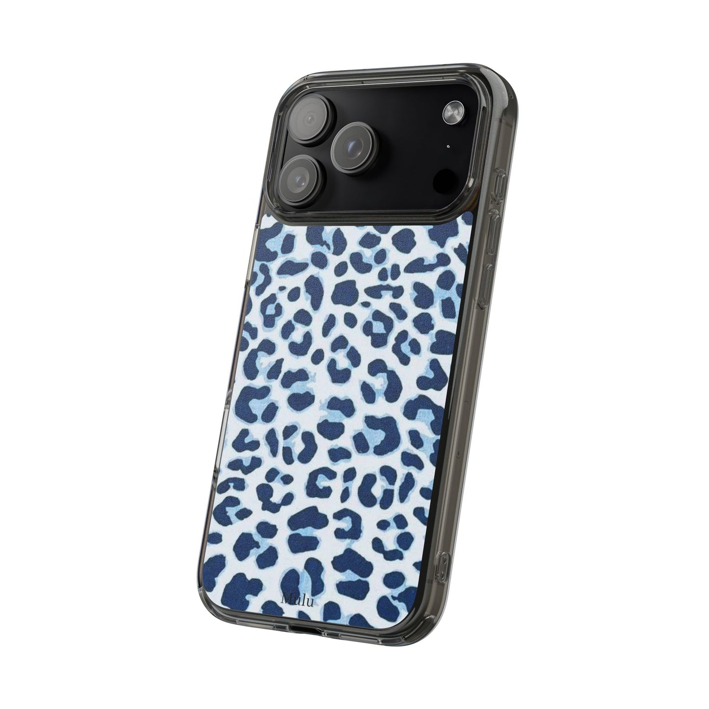 Clear Impact-Resistant Phone Case — Blue Watercolor Leopard Print
