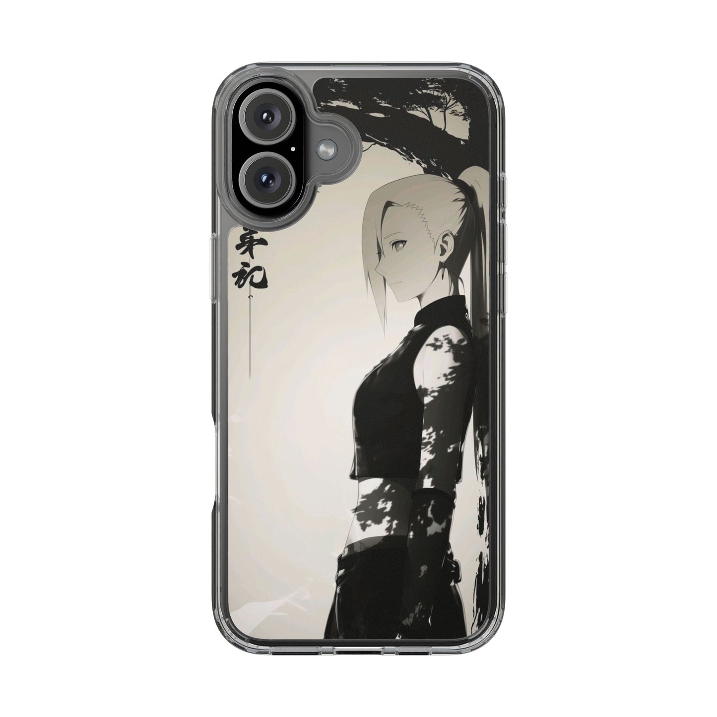 Anime Samurai Clear Phone Case — Monochrome Sumi-E Style