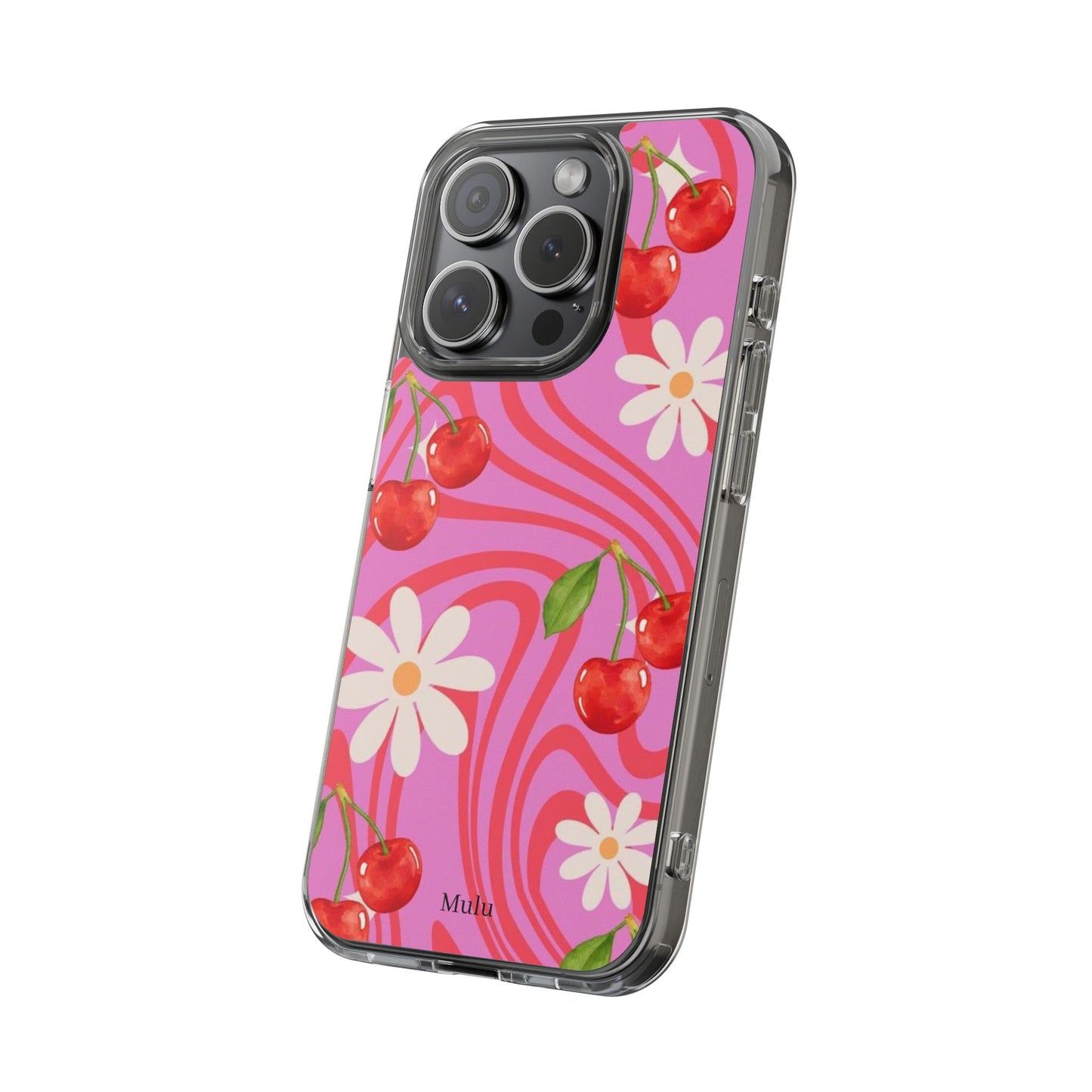 Clear Impact Phone Case — Retro Cherry & Daisy Floral Design
