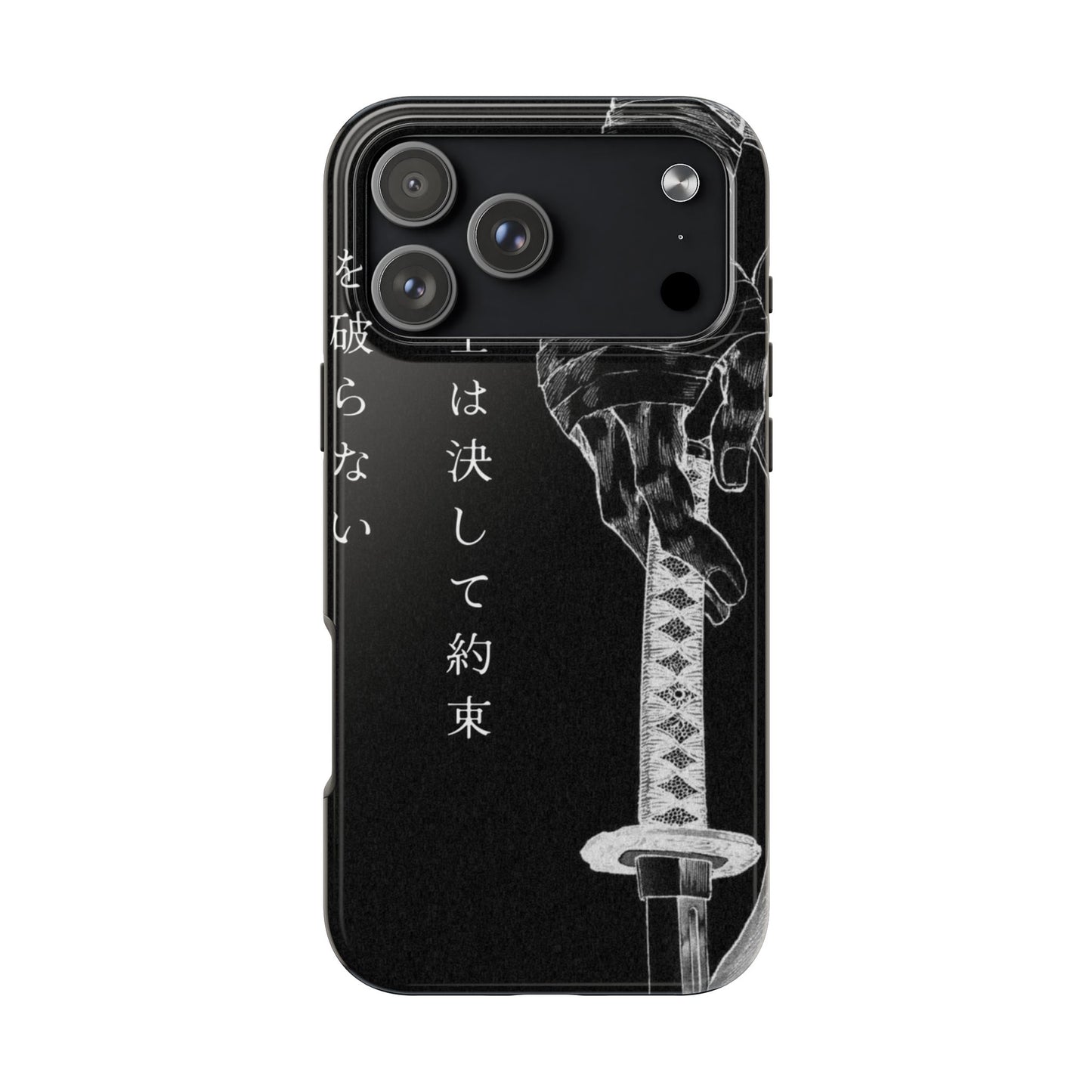 Samurai Vow Tough Phone Case — Black Katana Design with Japanese Text