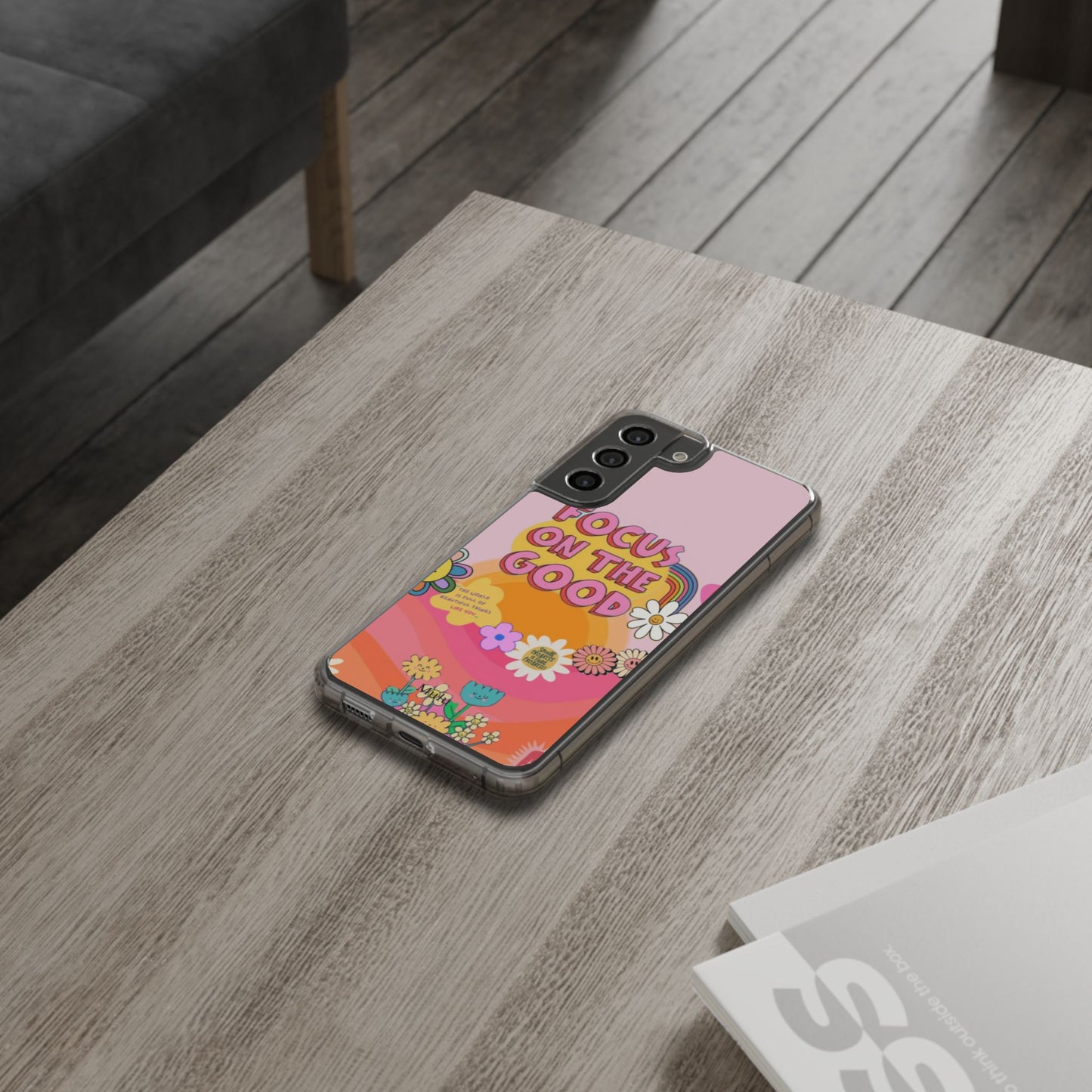 Clear Impact-Resistant Case — "Focus On The Good" Retro Floral Phone Cover
