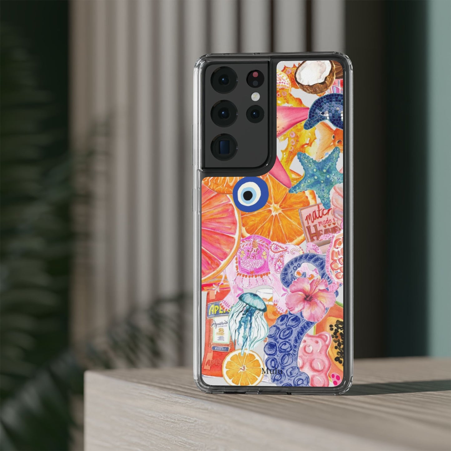 Clear Impact-Resistant Phone Case — Colorful Tropical Collage Design