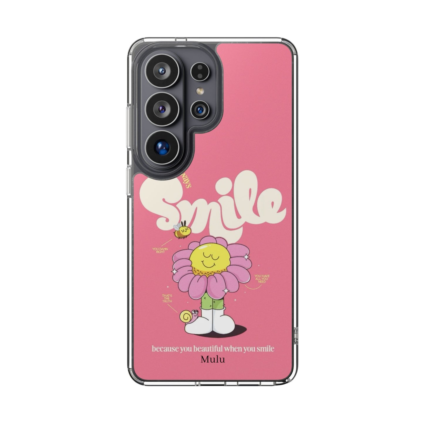 Clear Impact-Resistant Phone Case — Pink 'Smile' Flower Design