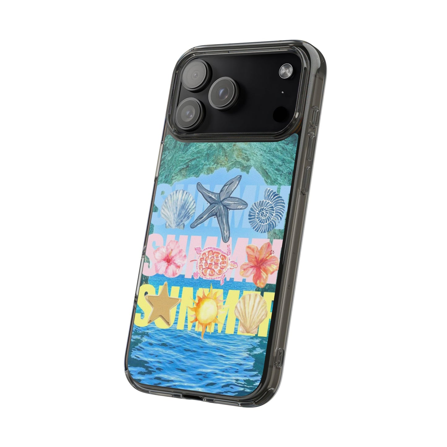 Clear Summer Beach Phone Case — Impact‑Resistant Tropical Design