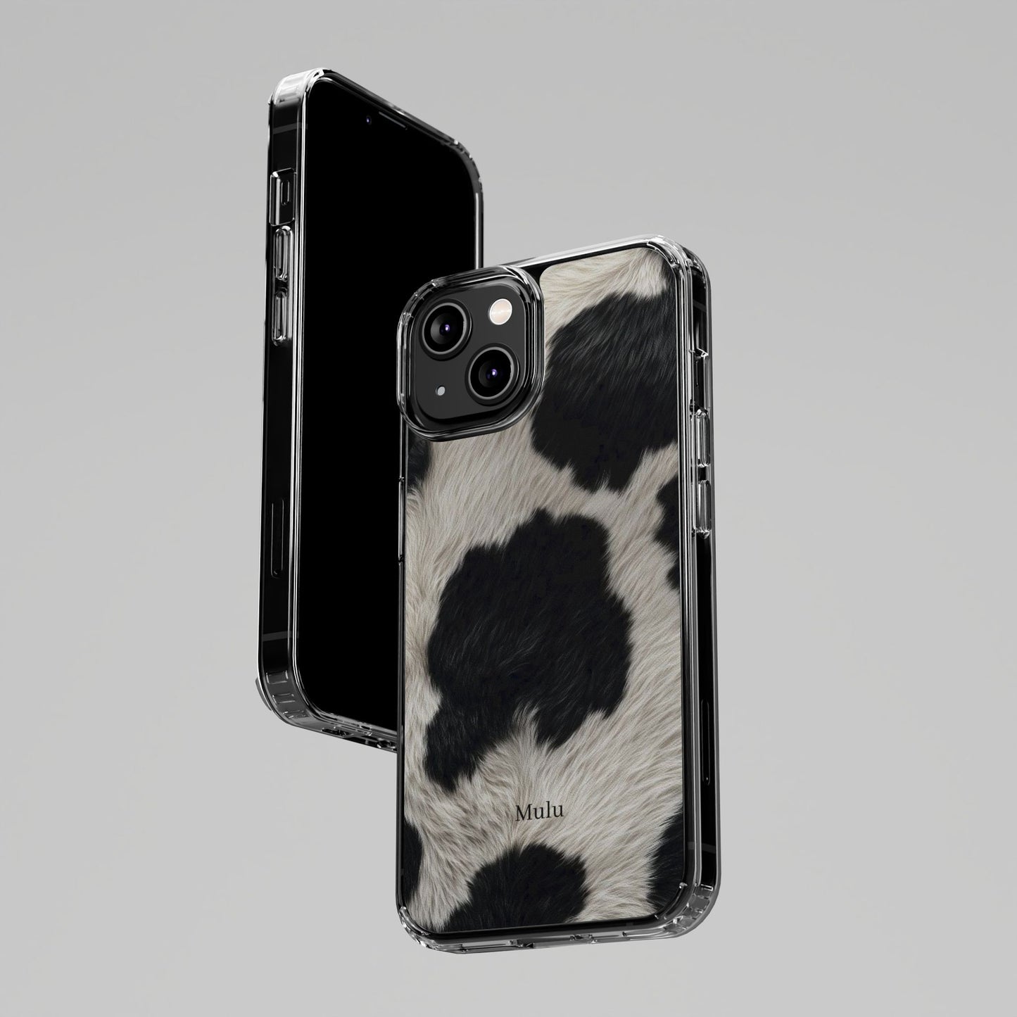 Cow Print Clear Impact Phone Case — Faux Fur Black & White Protection