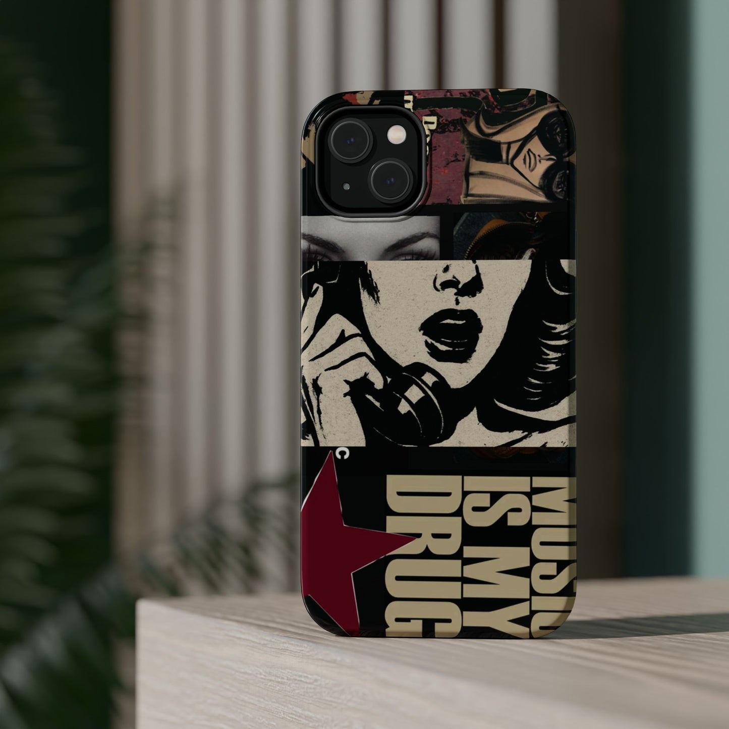 Magnetic Impact Phone Case — Retro Pop Art "Music Is My Drug" Design
