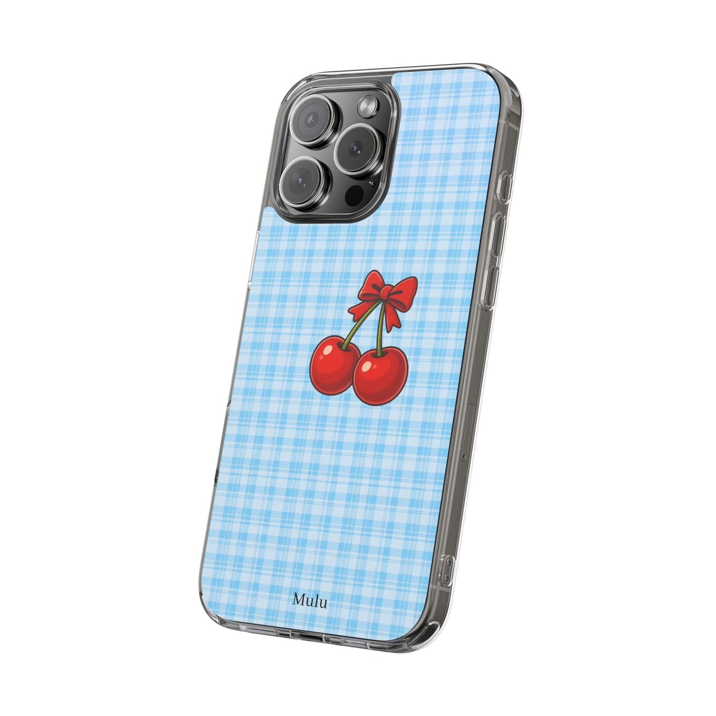 Clear Cherry Gingham Phone Case — Impact-Resistant Clear Case with Red Cherry Design