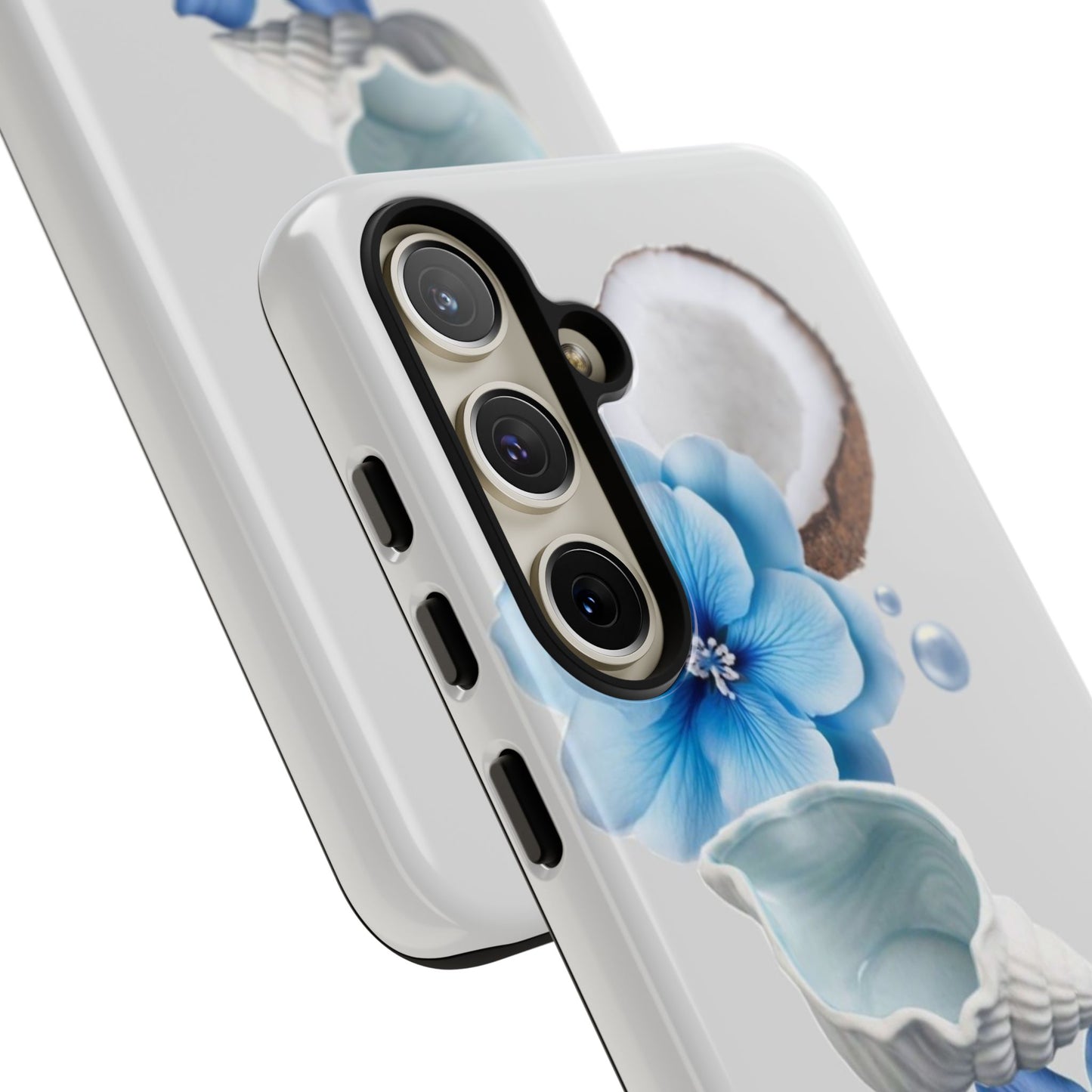 Tropical Blue Floral Phone Case — Coconut, Shell & Starfish Design