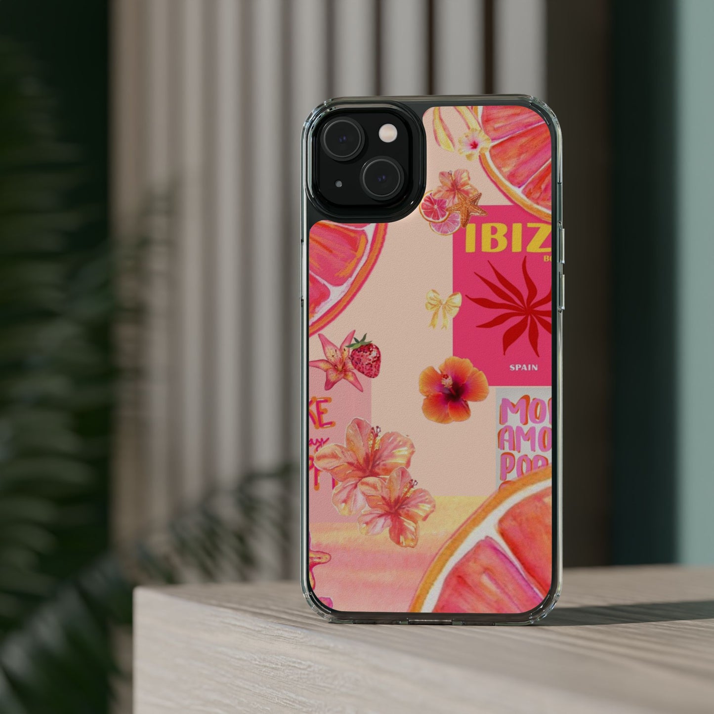 Clear Impact Phone Case — Pink Ibiza Citrus Floral Design