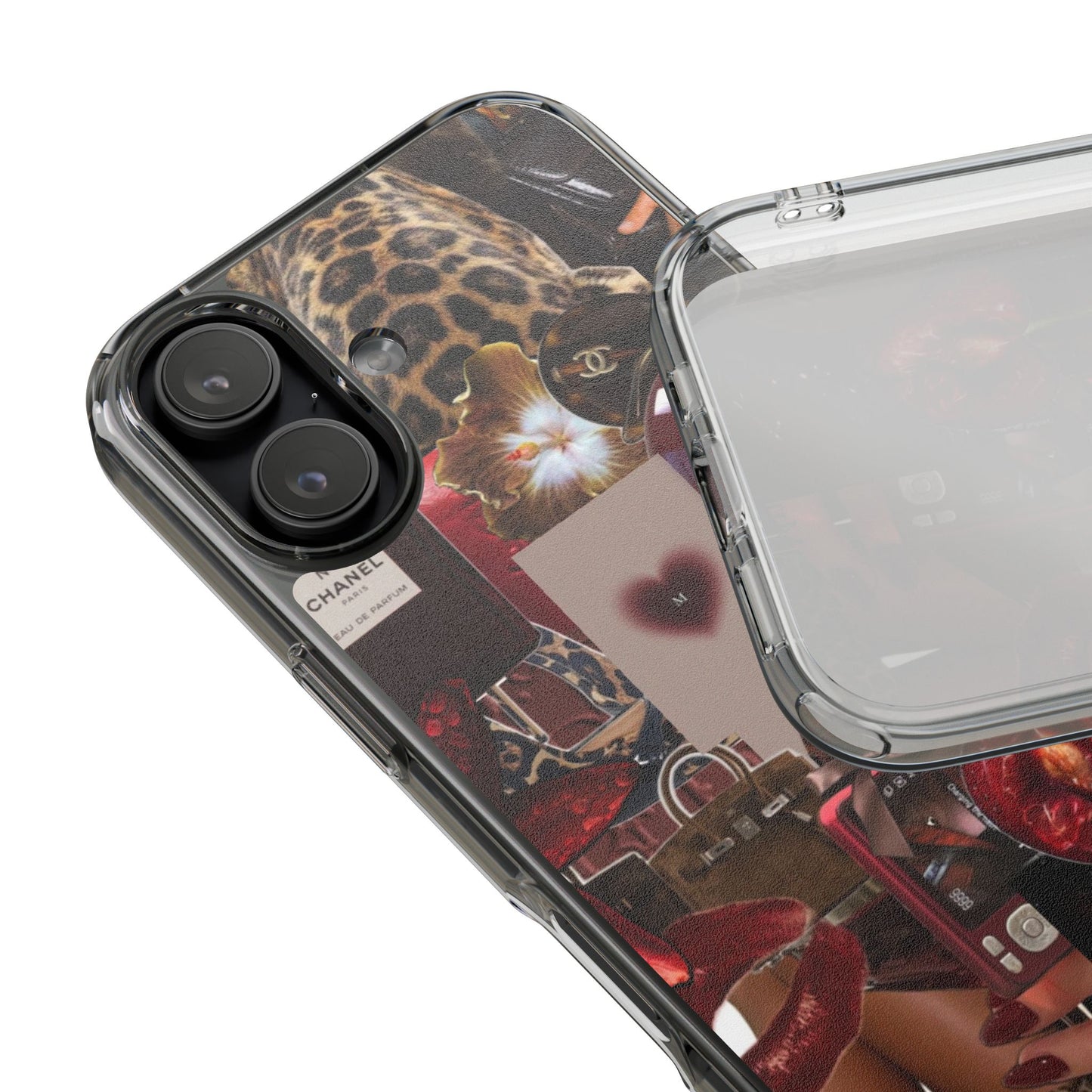 Clear Impact-Resistant Phone Case — Retro Cherry Collage Design