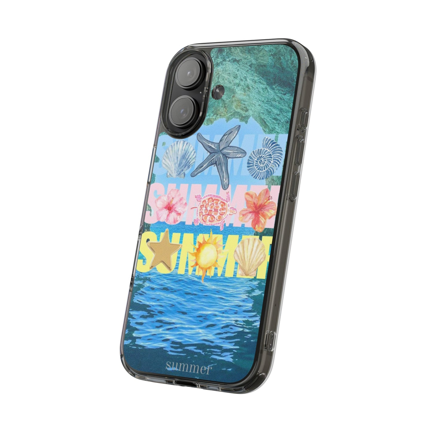 Clear Summer Beach Phone Case — Impact‑Resistant Tropical Design