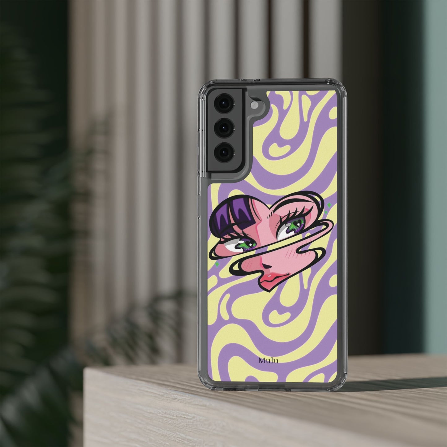 Clear Impact-Resistant Case — Retro Psychedelic Heart Face Design