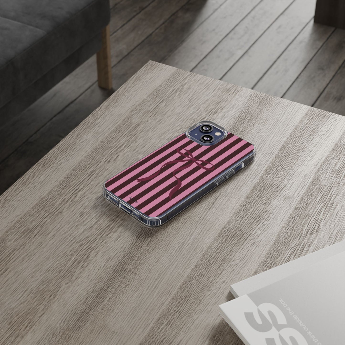 Pink Striped Ribbon Clear Impact-Resistant Phone Case