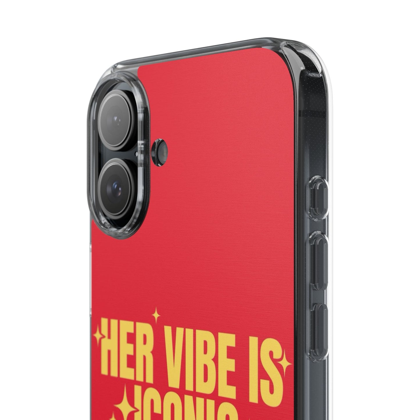 Clear Impact-Resistant Phone Case — "Her Vibe Is Iconic" Red Protective Cover