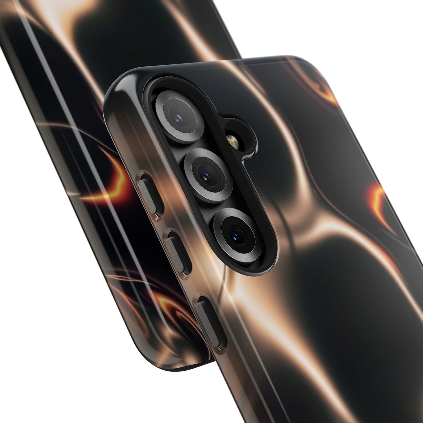 Abstract Liquid Glow Tough Phone Case — Black & Bronze Swirl Protective Cover