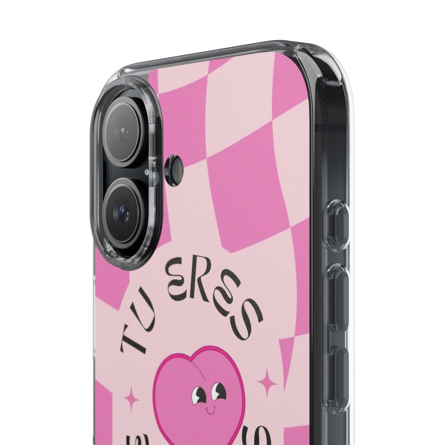 Clear Impact-Resistant Phone Case — Pink Checkerheart “Tu Eres Suficiente” Design