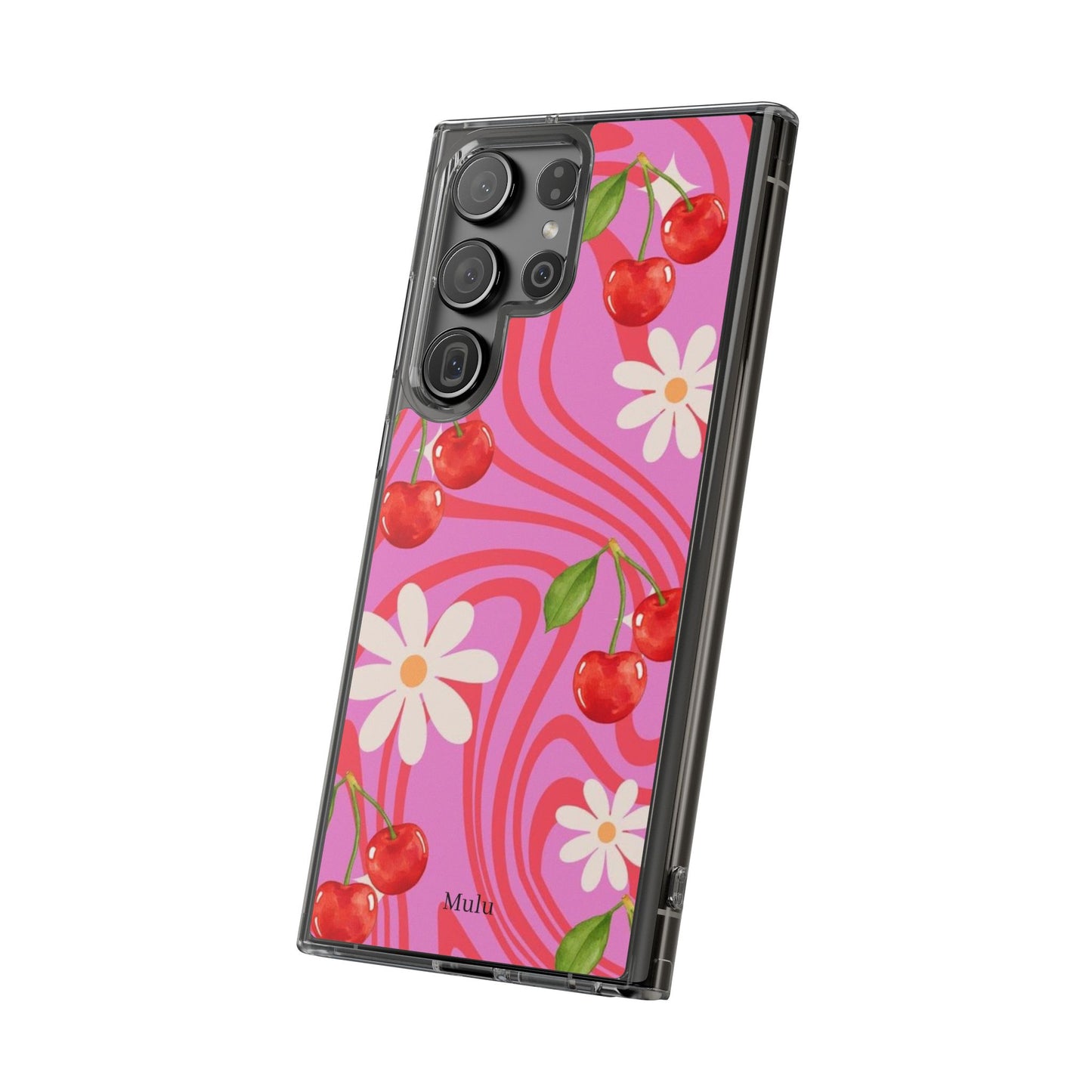 Clear Impact Phone Case — Retro Cherry & Daisy Floral Design