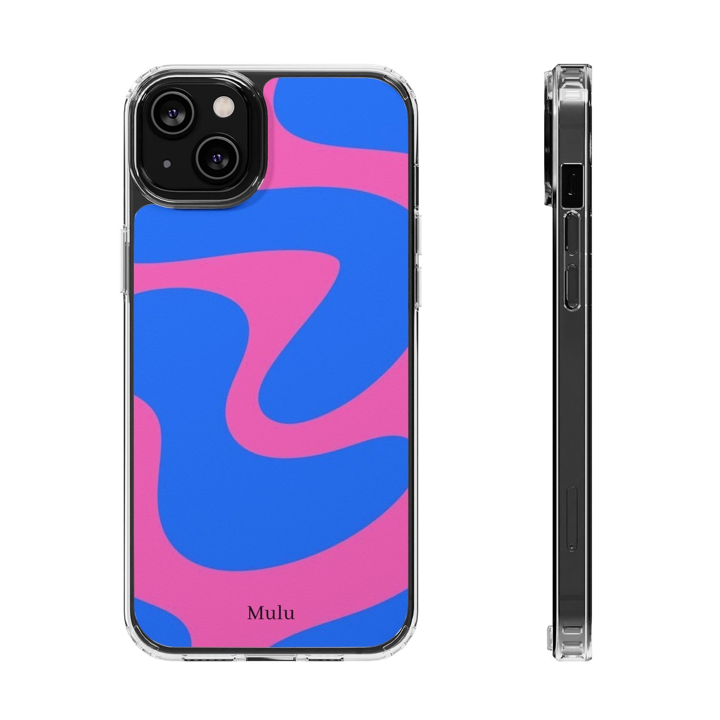 Clear Impact-Resistant Phone Case — Retro Blue & Pink Abstract Swirl