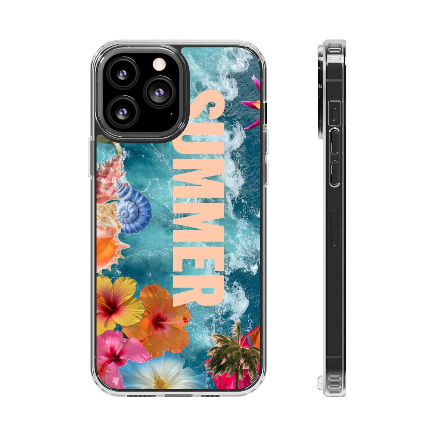 Summer Floral Clear Impact Phone Case — "SUMMER" Tropical Hibiscus Design