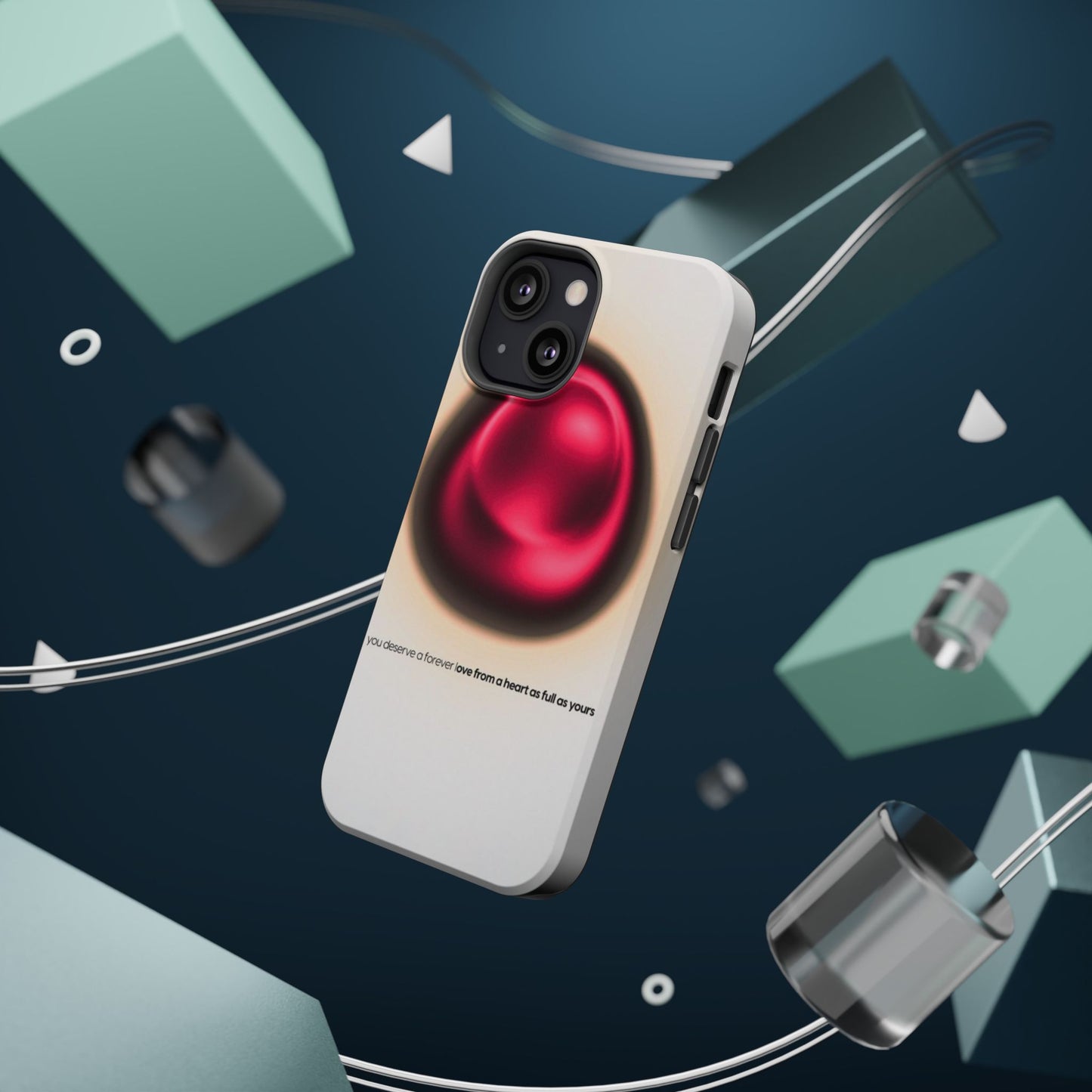 Protective Phone Case — Red Pearl Heart Design with 'You deserve a forever love' Text