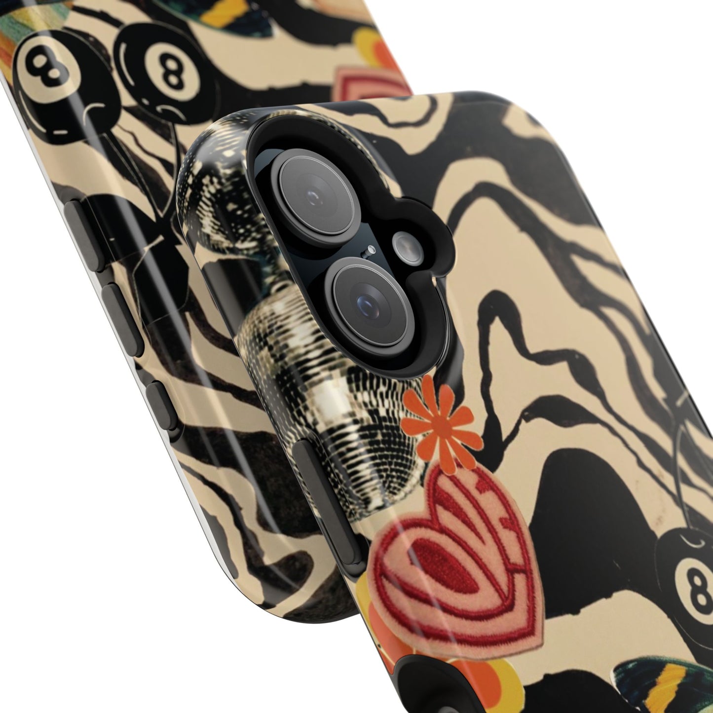 Phone Case — Retro Collage Magnetic Impact-Resistant Case with Butterfly & Zebra Print