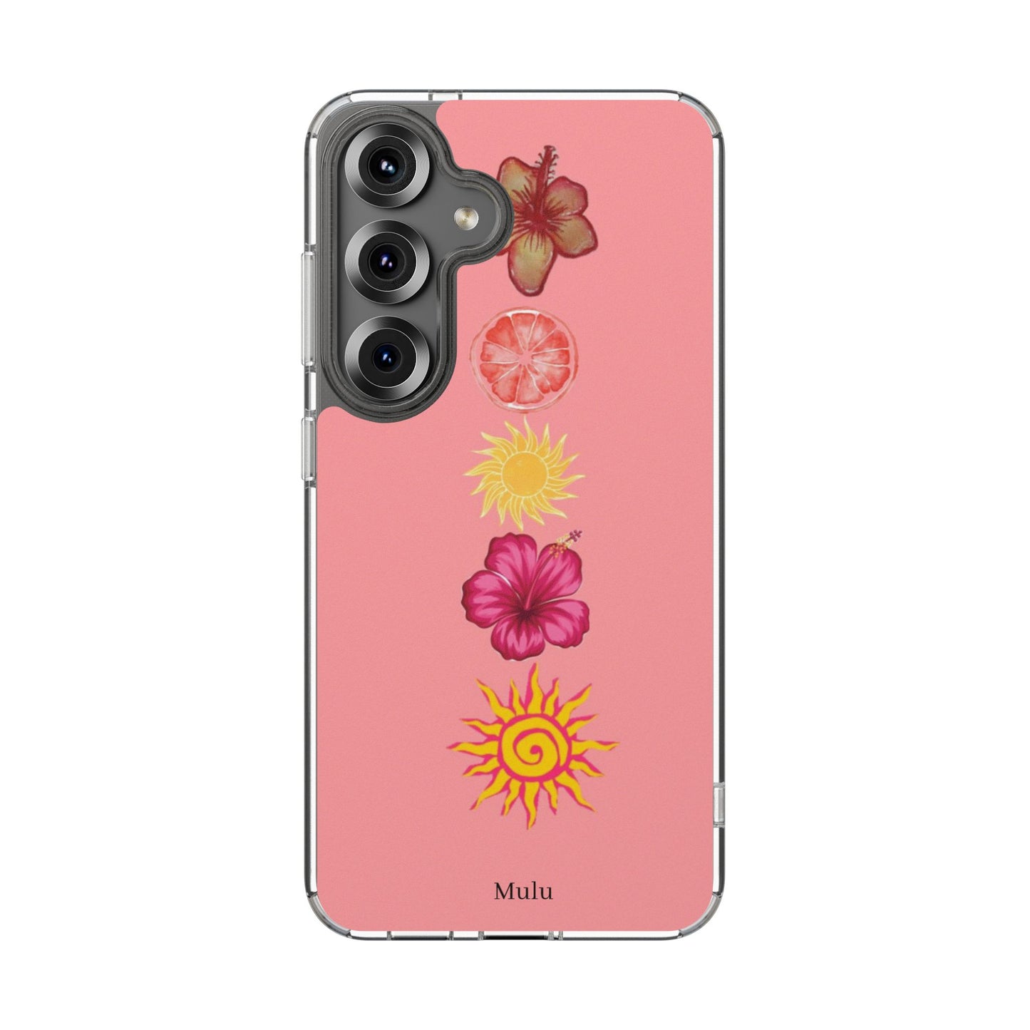Clear Impact-Resistant Phone Case — Tropical Sun & Hibiscus Floral Design