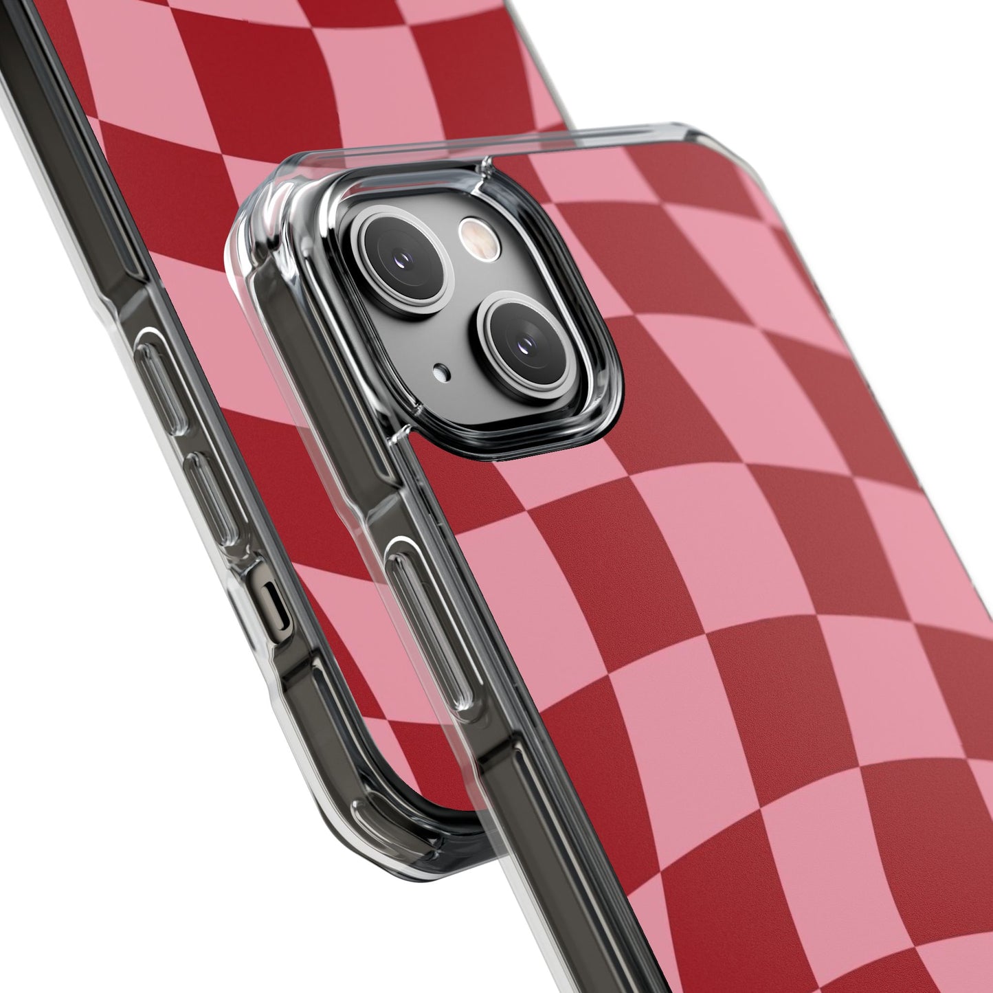 Clear Magnetic Phone Case — Red & Pink Wavy Check Pattern