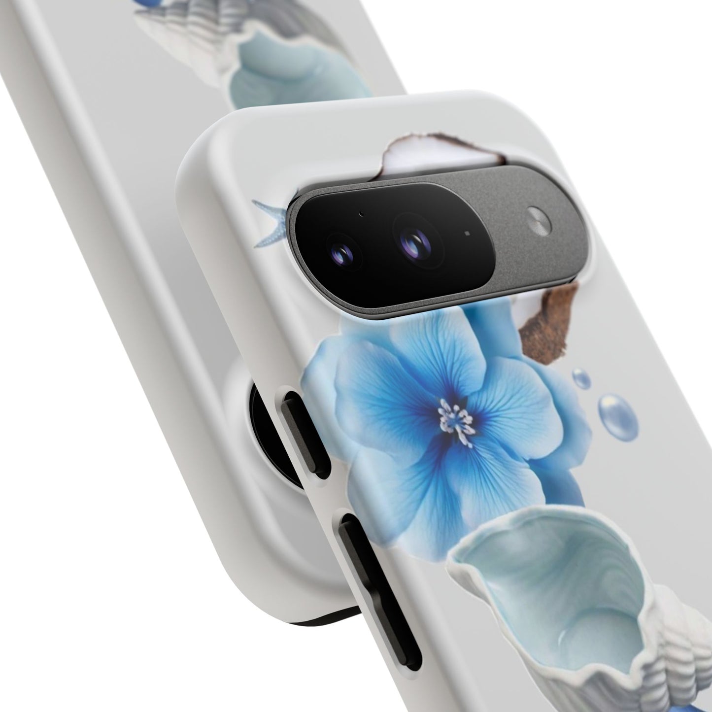 Tropical Blue Floral Phone Case — Coconut, Shell & Starfish Design