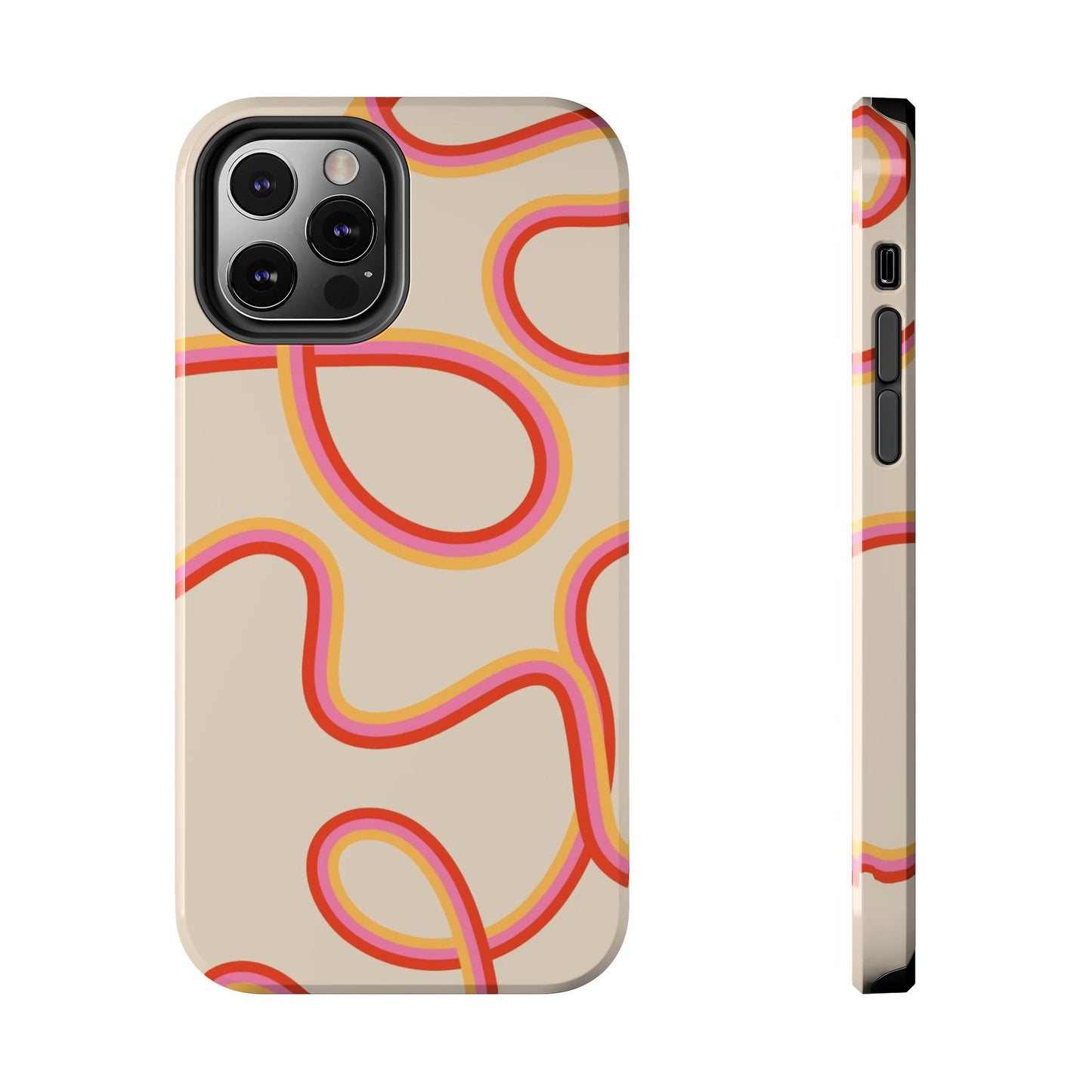 Retro Swirl Tough Phone Case — Beige Pink Orange Abstract Protection