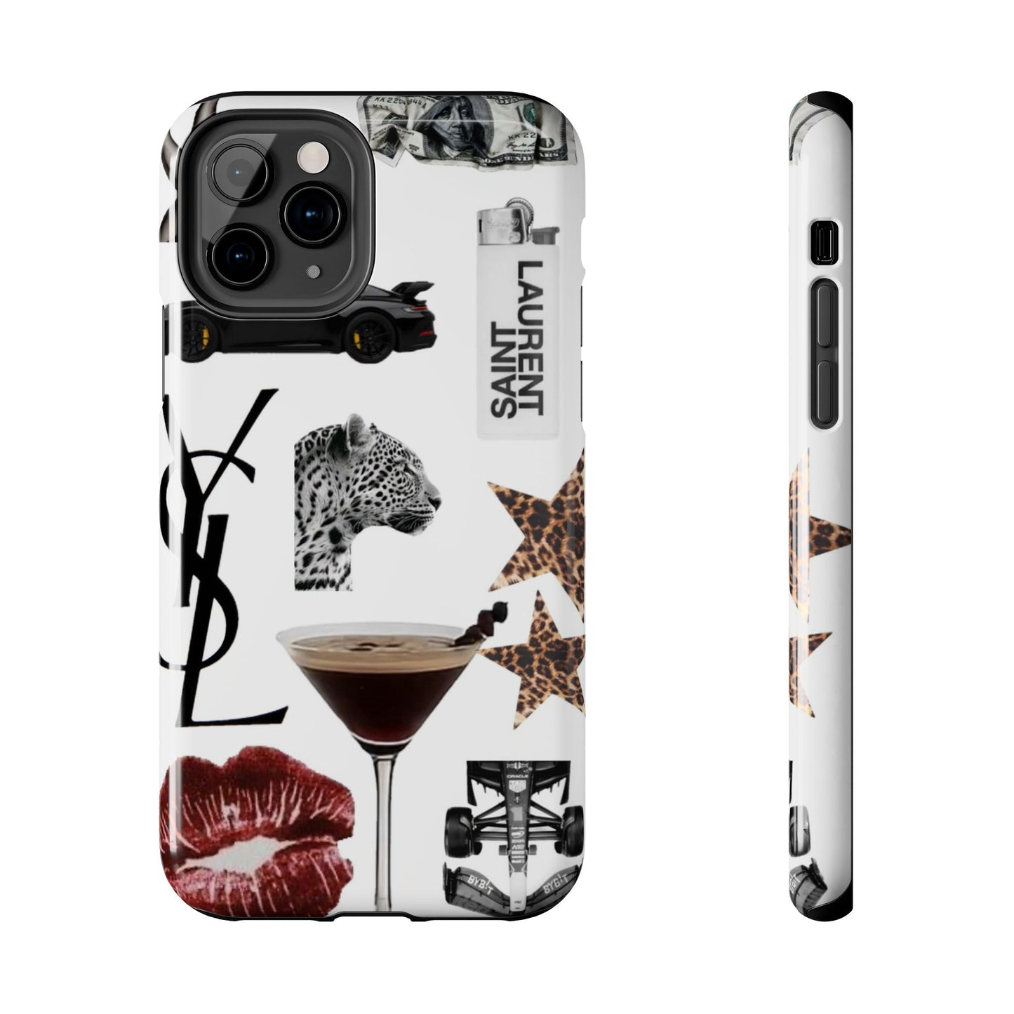 Tough Phone Case — Luxe Fashion Collage with Leopard, Martini & Kiss Print