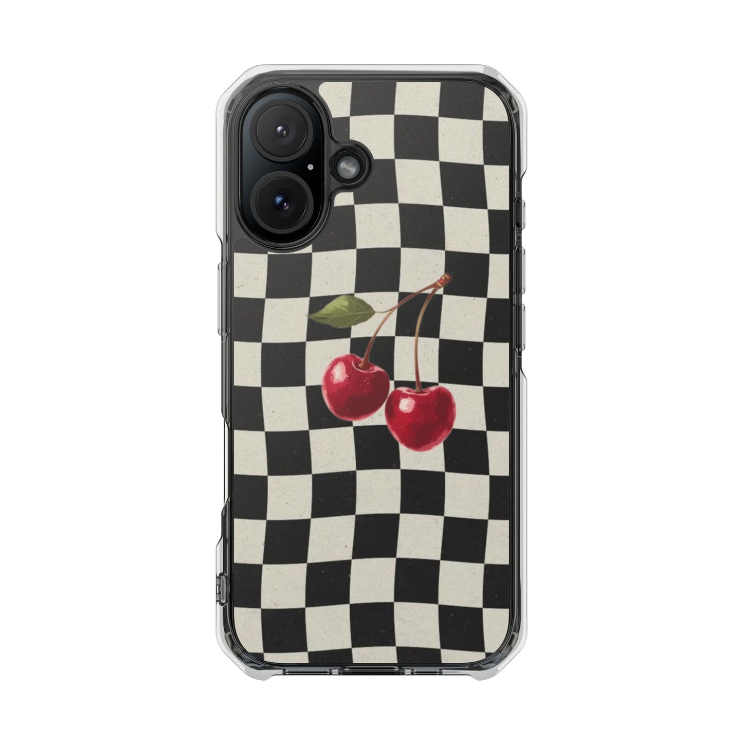 Checkered Cherry Clear Magnetic Impact Phone Case